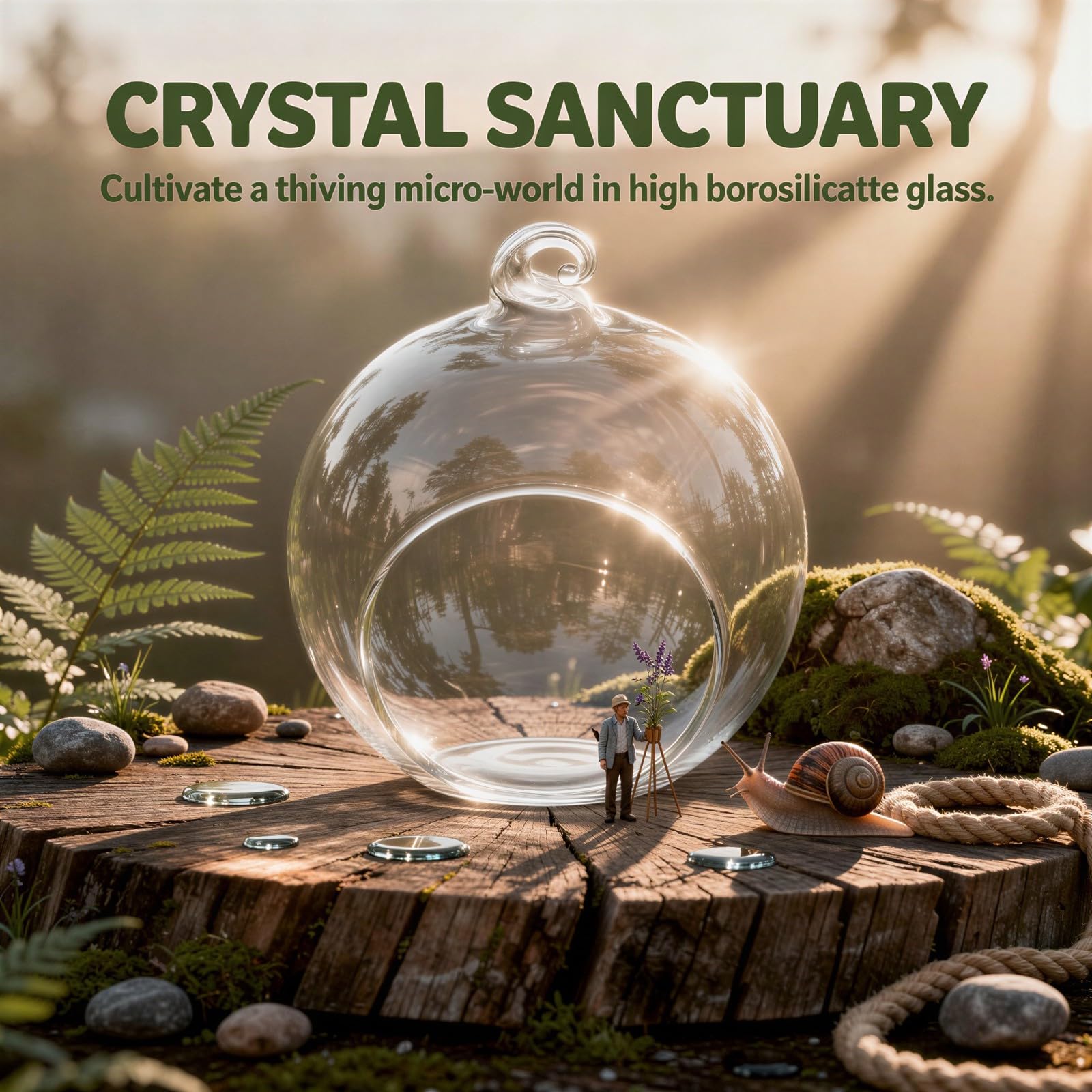 Terrarium ze szkła dmuchanego o średnicy 7,9 cm, przezroczyste płaskie dno wiszące szklane terrarium z bocznym otworem, wysoki borokrzemian, do sukulentów, roślin powietrznych, mikrokrajobrazu, na