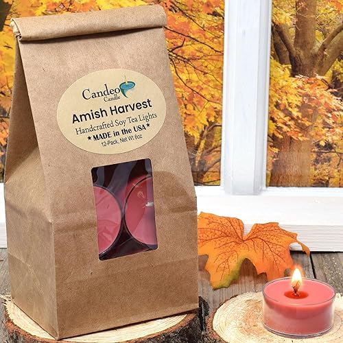 Miniatura 7 de Maple Cinnamon Pumpkin Scented - 12 Pack - Scented Tealight Candles - Soy Beeswax Blend - Handmade in The USA - Candeo Candle - Fall Scents