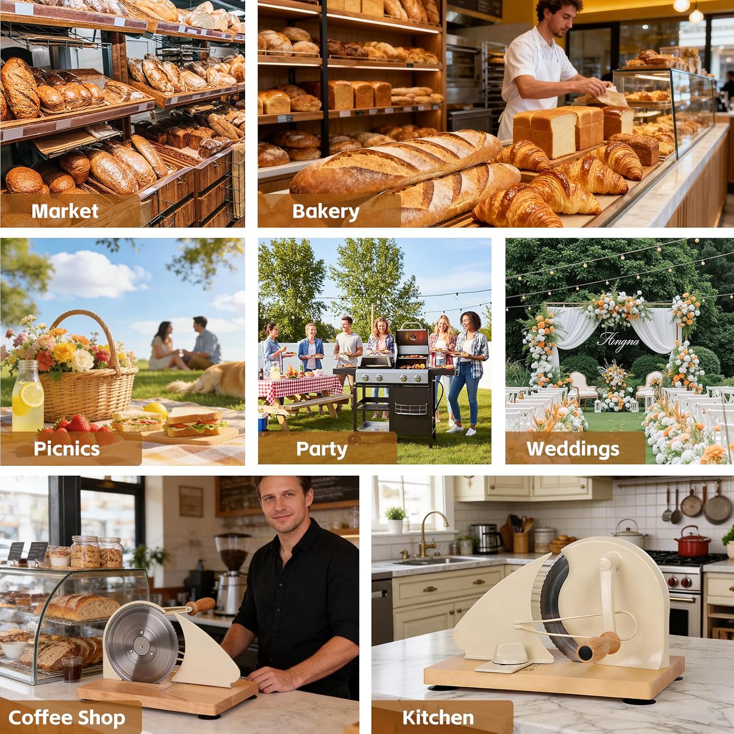 Upgraded Manual Bread Slicer for Homemade Sourdough Bread, Metal Guide & Adjustable Thickness, Classic Hand Crank Home Bread Slicer for Homemade & Commercial Use & Stainless Steel Blade