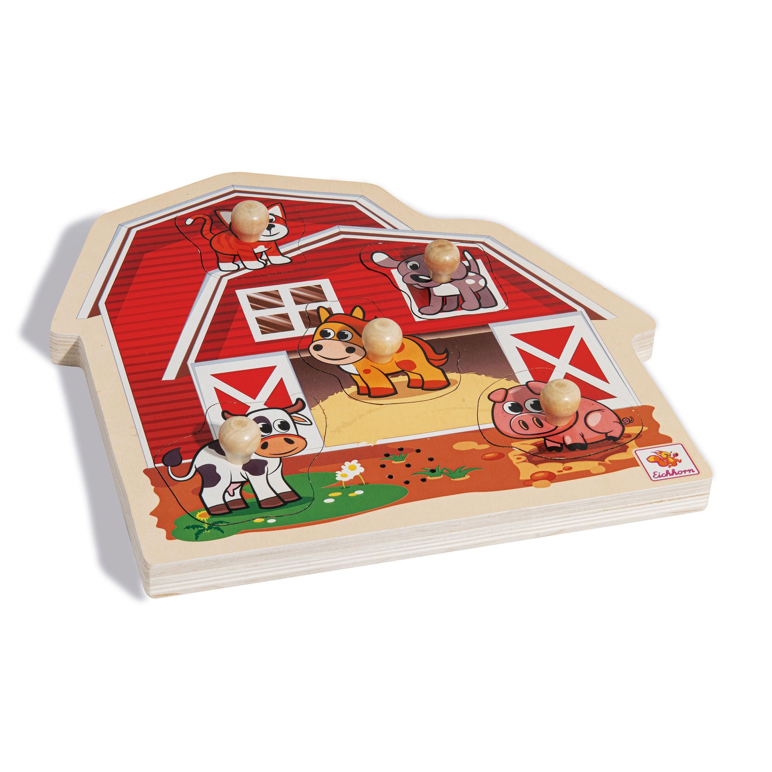 Eichhorn 100005415 Jigsaw Puzzle with Sound, Farm Puzzle Made of FSC 100% Certified Wood, with Five Animal Sounds, Cat, Cow, Horse, Dog and Pig, 6 Pieces, 25 x 25 cm