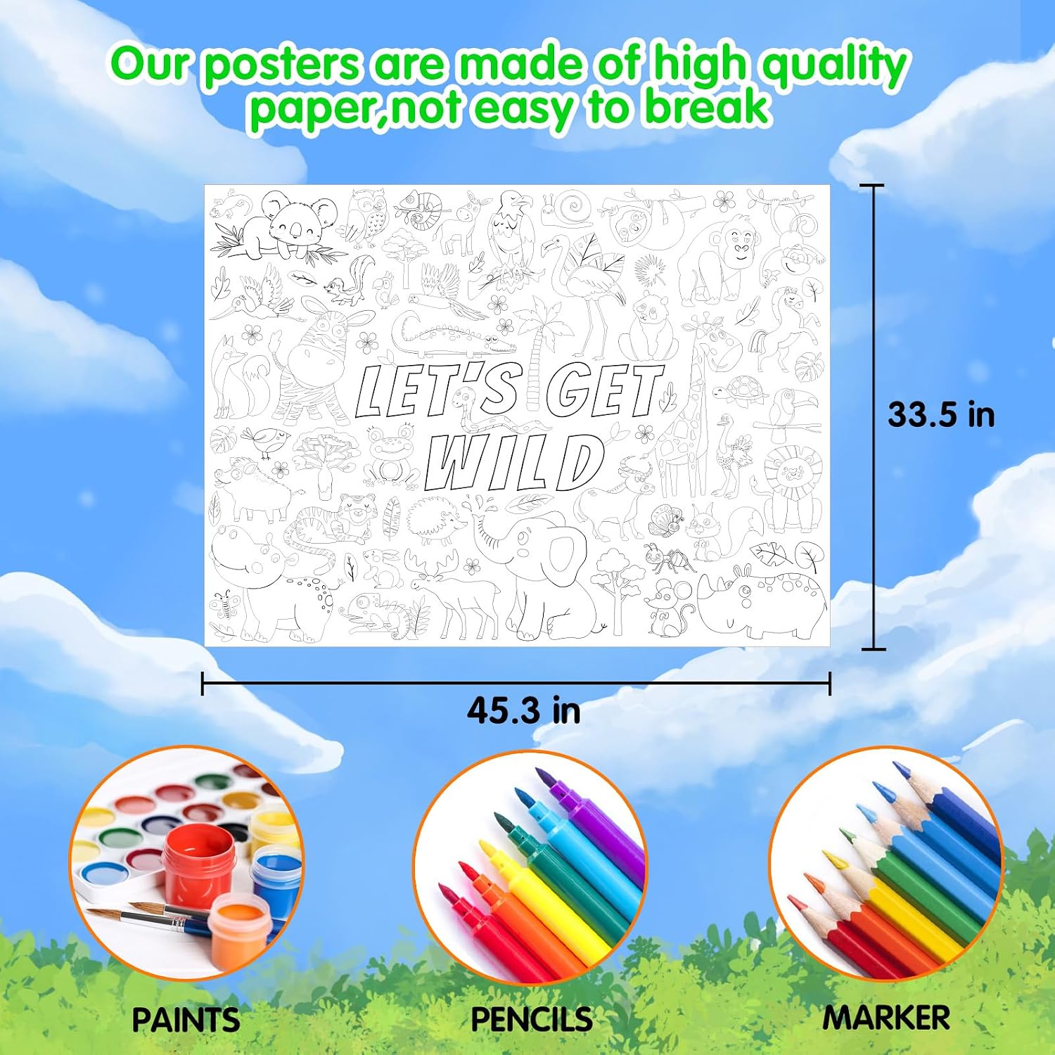 Jungle Safari Animals Giant Coloring Poster for Kids Wild Tropical Life Crafts Activity Wall Doodle Art Coloring Paper Poster Banner for Home School Classroom Party Supplies Gifts Goodie Bag Decor image 4