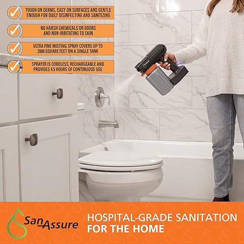 Miniatura 2 de SAN-ASSURE Pulverizador electrostático de mano con solución desinfectante, solución desinfectante registrada por la EPA, mata bacterias y virus