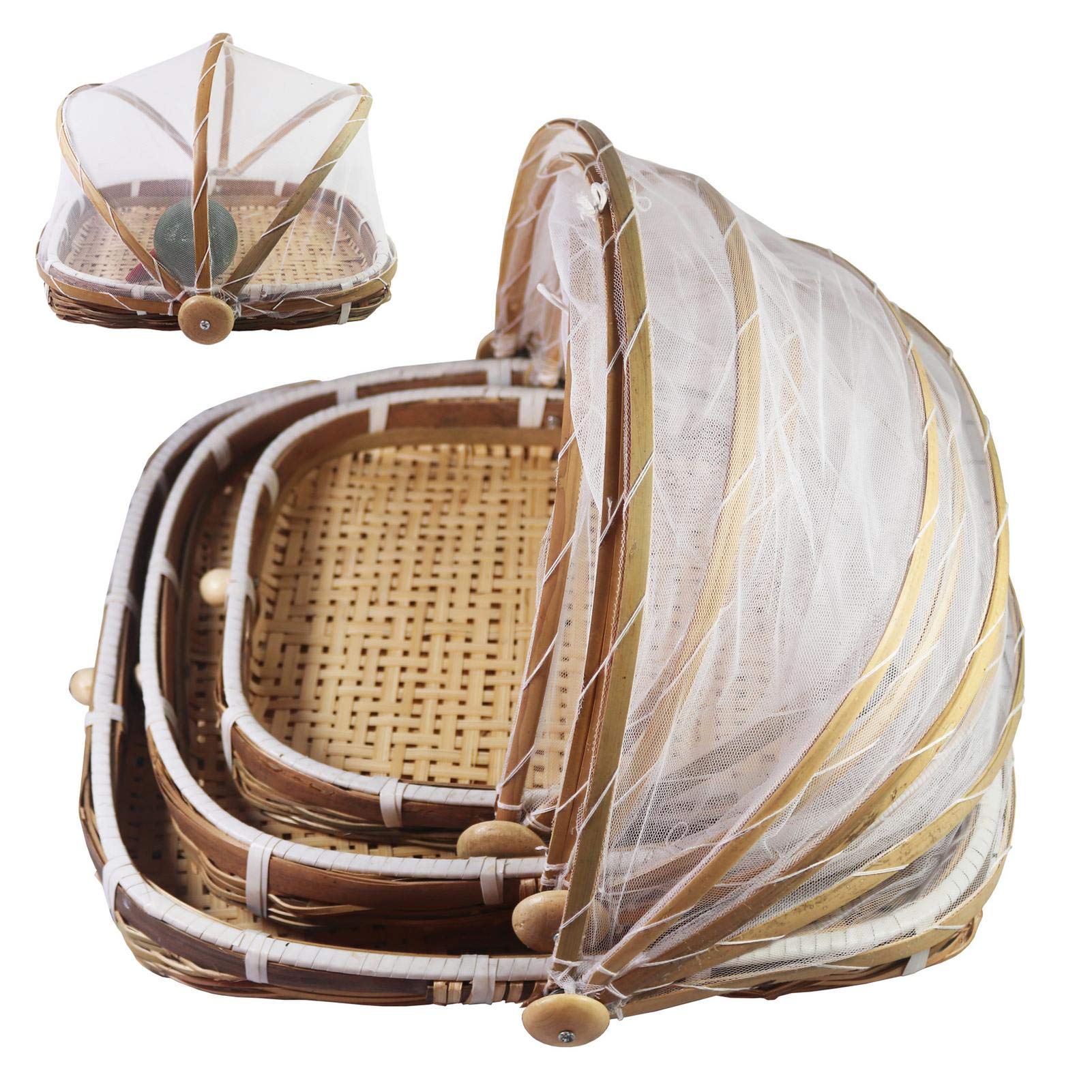 Panier De Pique-Nique Avec Gaze - Corbeille à Fruits Tissée Anti-Insectes En Bambou Naturel
