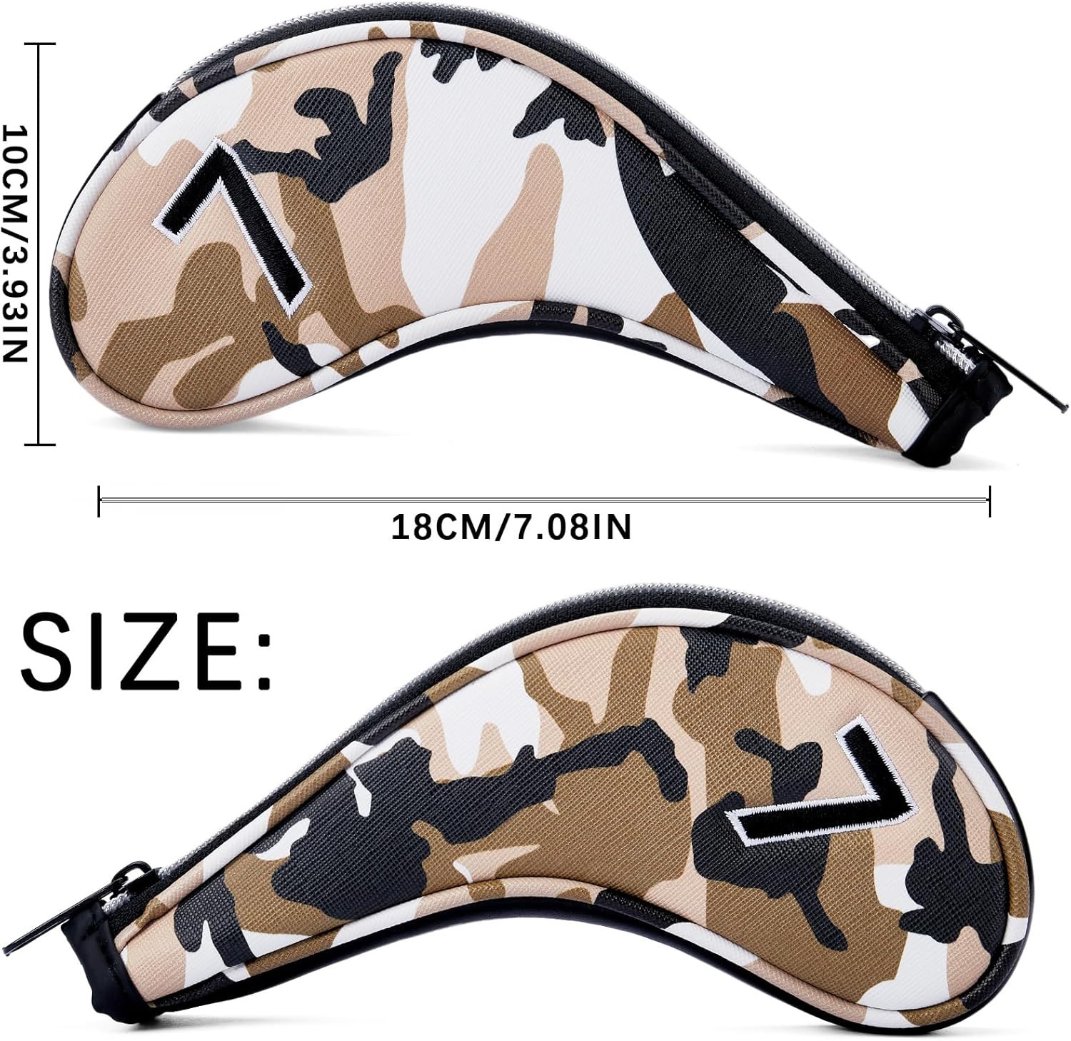 Golf Club Camo Zipper Iron Head Covers 9Pcs/Set With No. on Both Sides PU Leather Headcovers (Blue/Brown)