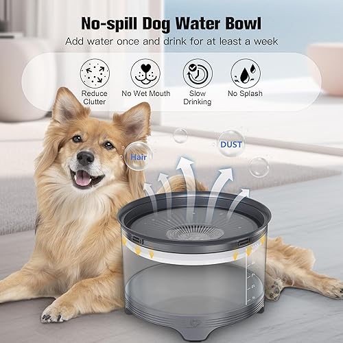 Miniatura 3 de UPSKY Cuenco de agua para perros de 5.5 L, gran capacidad de 186 onzas, sin derrames, antideslizante, comedero lento para mascotas para bebedores