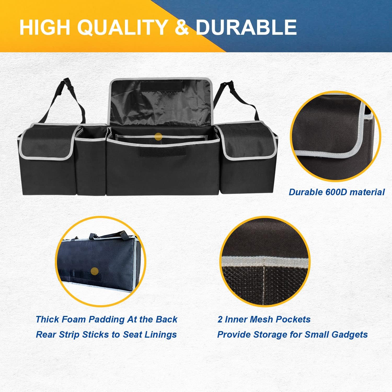 PIDO Car Trunk Organizer, Backseat Hanging Organizer for SUV, Durable Seat Back Car Organizer Storage Bag with Large Pockets, Free Your Trunk Floor Space