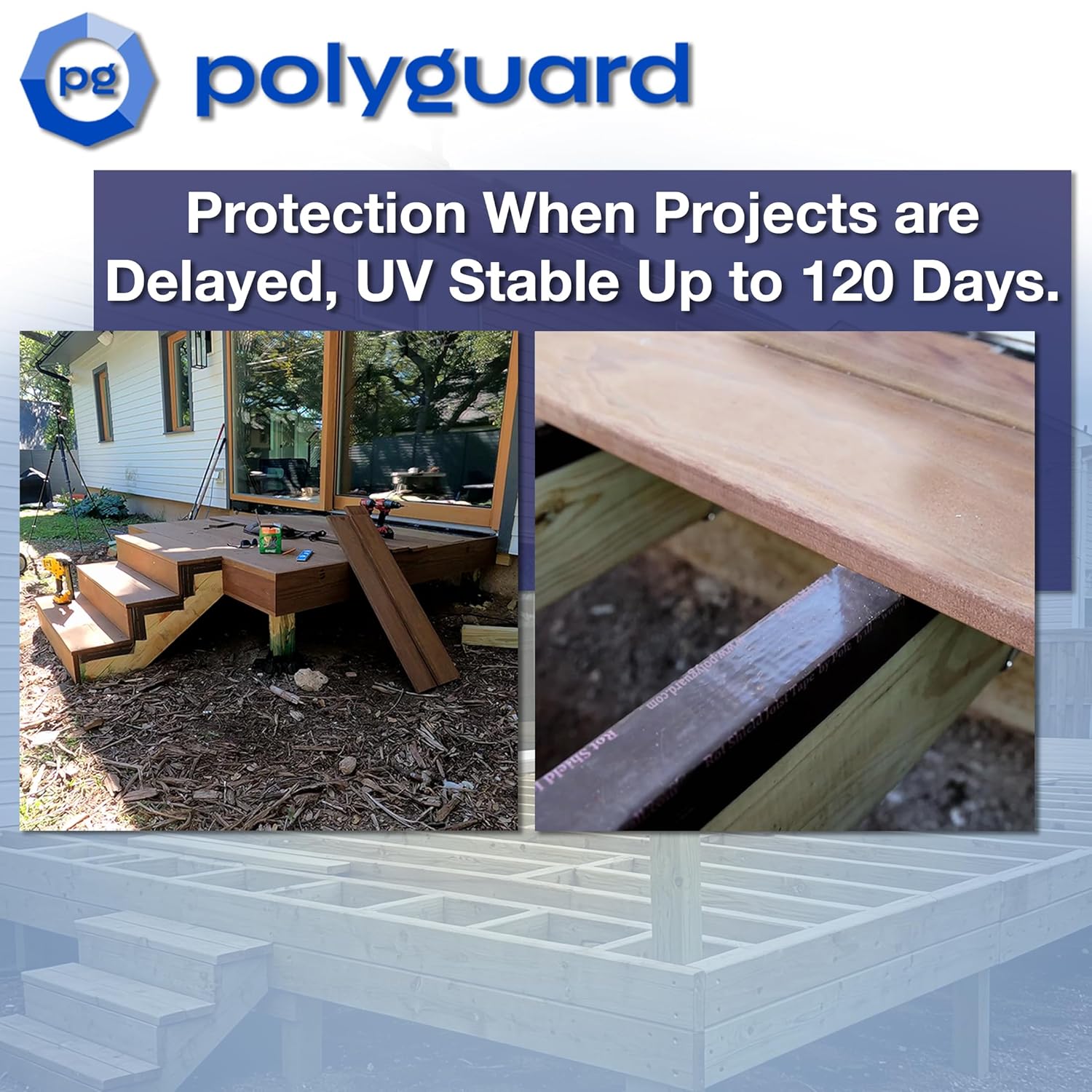 POLYGUARD Poly Wall - Rot Shield Joist Tape for Decking, 4" x 100'. Made in The USA. Self Adhering, Self Sealing Deck Joist Tape for Wood Decks
