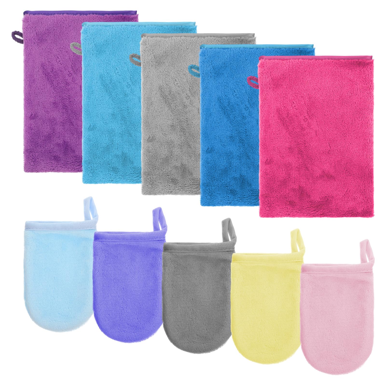10 guantes de baño de rizo, de microfibra, guantes faciales de vellón coral, suaves, absorbentes y reutilizables, para cara y cuerpo