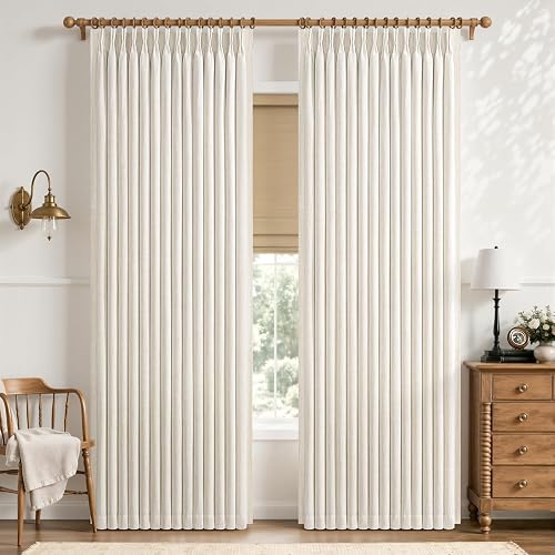 Pinch Pleated Blackout Linen Curtains 84 Inch Long Living/Bedroom 2