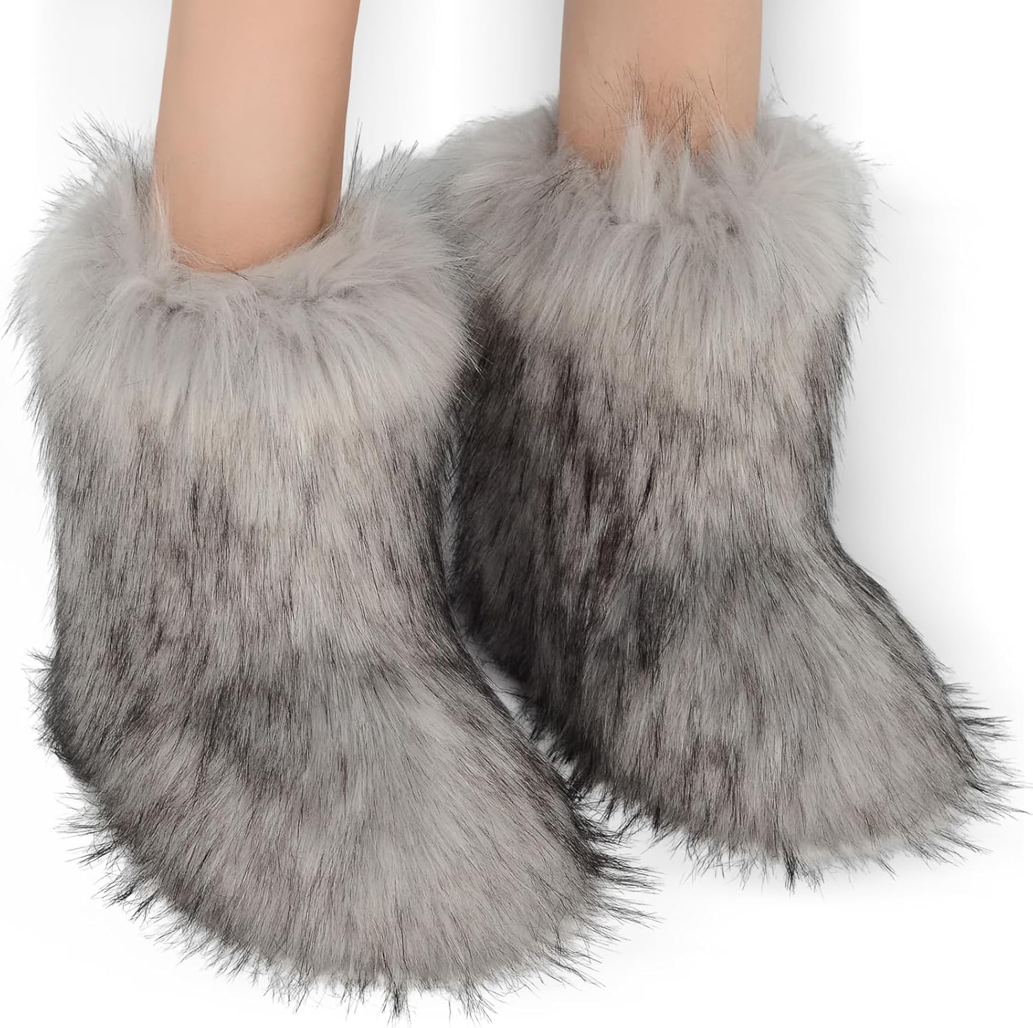 Fur Boots for Women Winter Fluffy Furry Boots Mid-Calf Snow Boots with Anti-Slip Warm Lining for Y2K Streetwear - Image 2