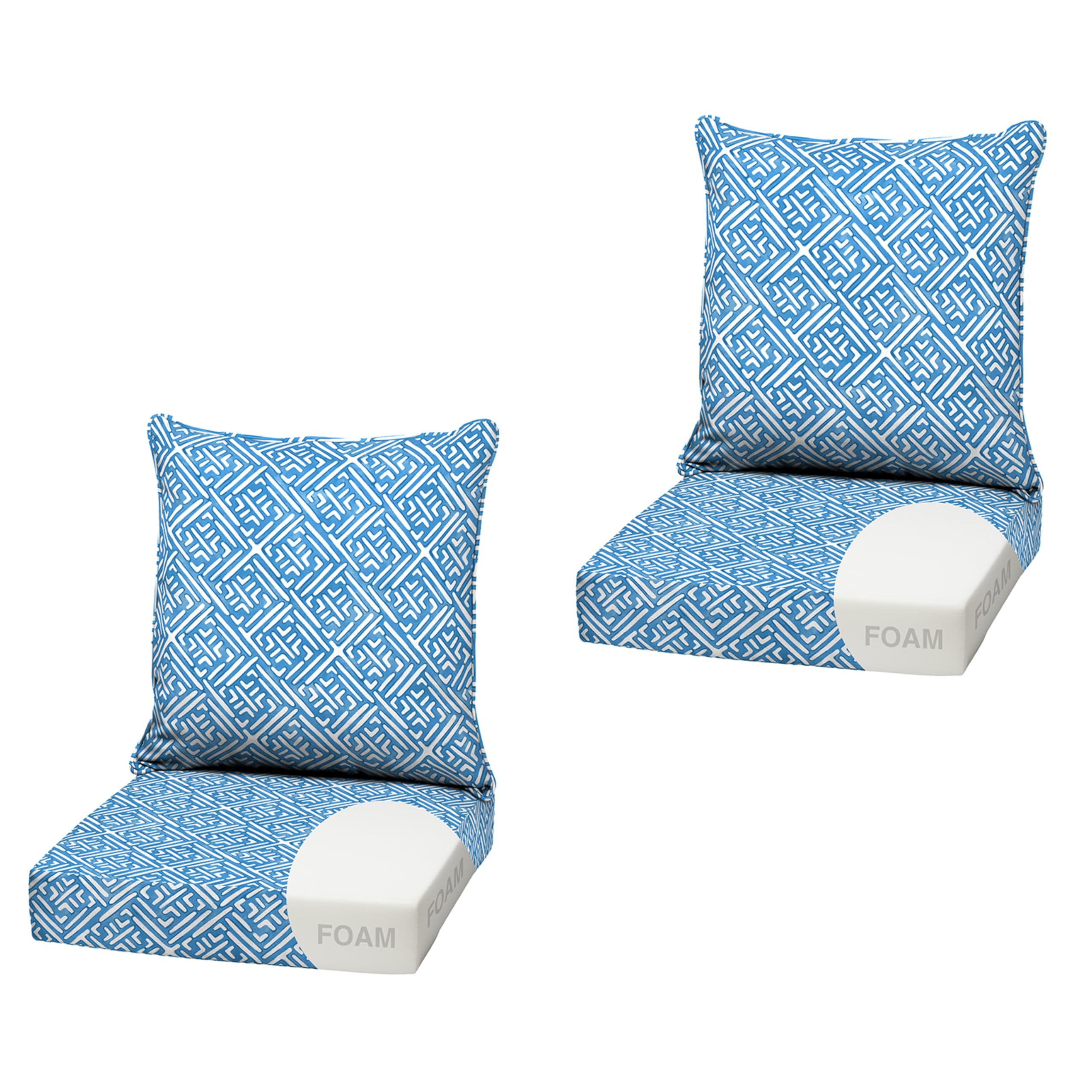 Arden Outdoor Deep Seat Cushion Set, Foam, 2-Pack, 22x24, Amalfi Blue Tile