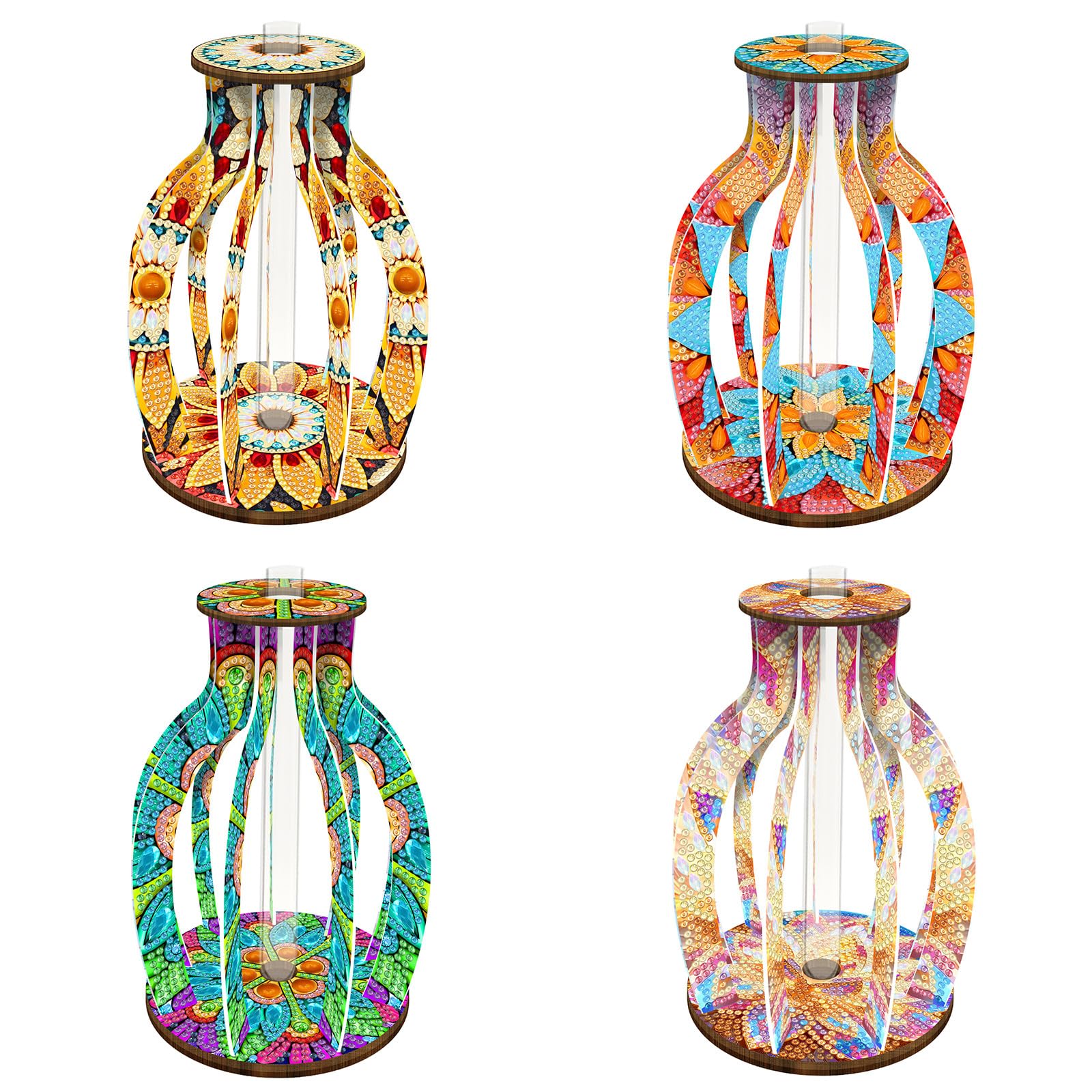 CustmArti Mandala Diamond Art Painting Reagenzglas Vase Bastelset Pappelholz Hydrokultur Pflanzen Tischdeko Blumenarrangement Handwerk Anfängerfreundlich Familie-Vier Stück Packung