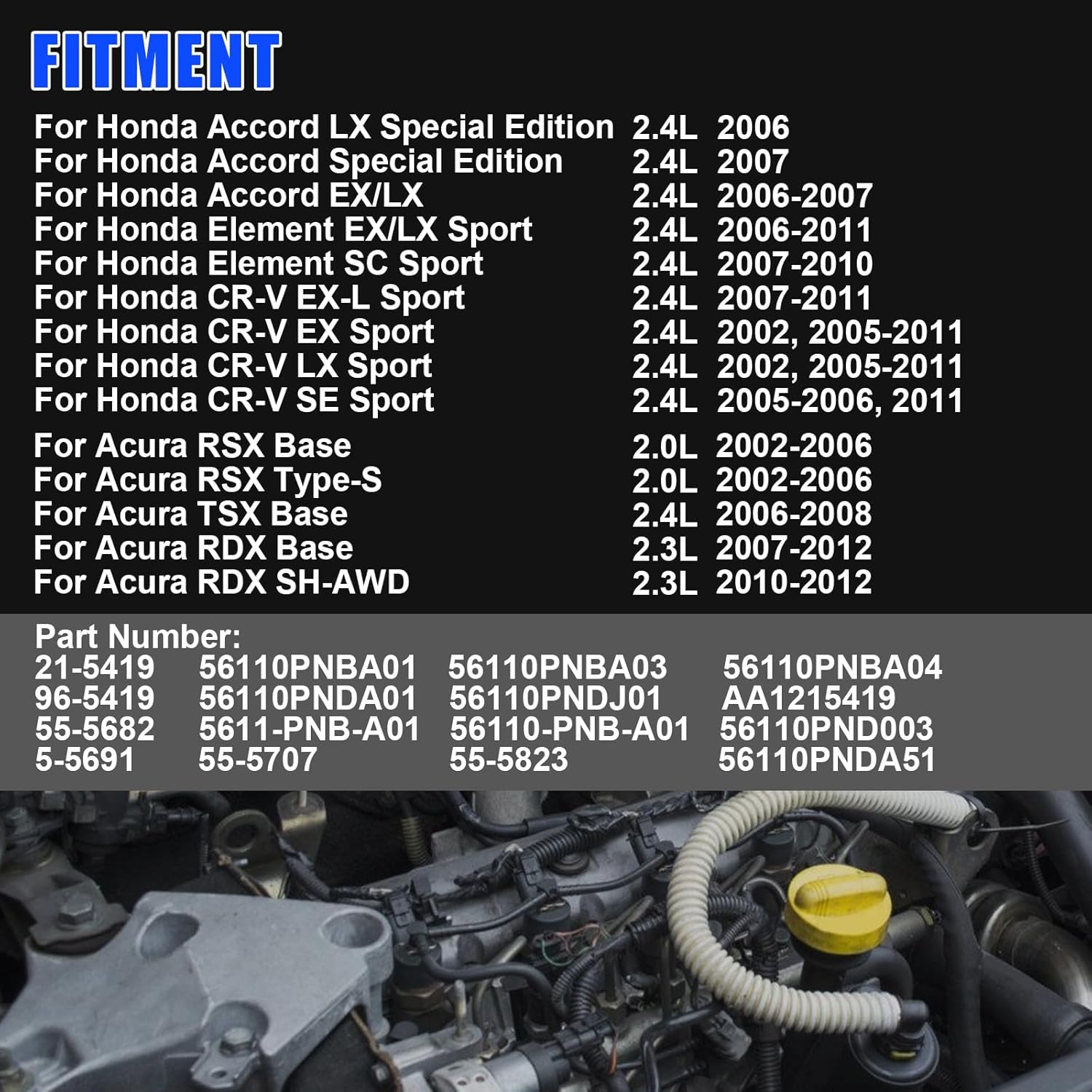 21-5419 Power Steering Pump with Pulley, For Honda CR-V 2002-2011 2.4L, For Accord 2006-2007 2.4L, For Acura TSX 2006-2008 2.4L, For Element 2006-2011 2.4L, Replace# 56110PNBA01