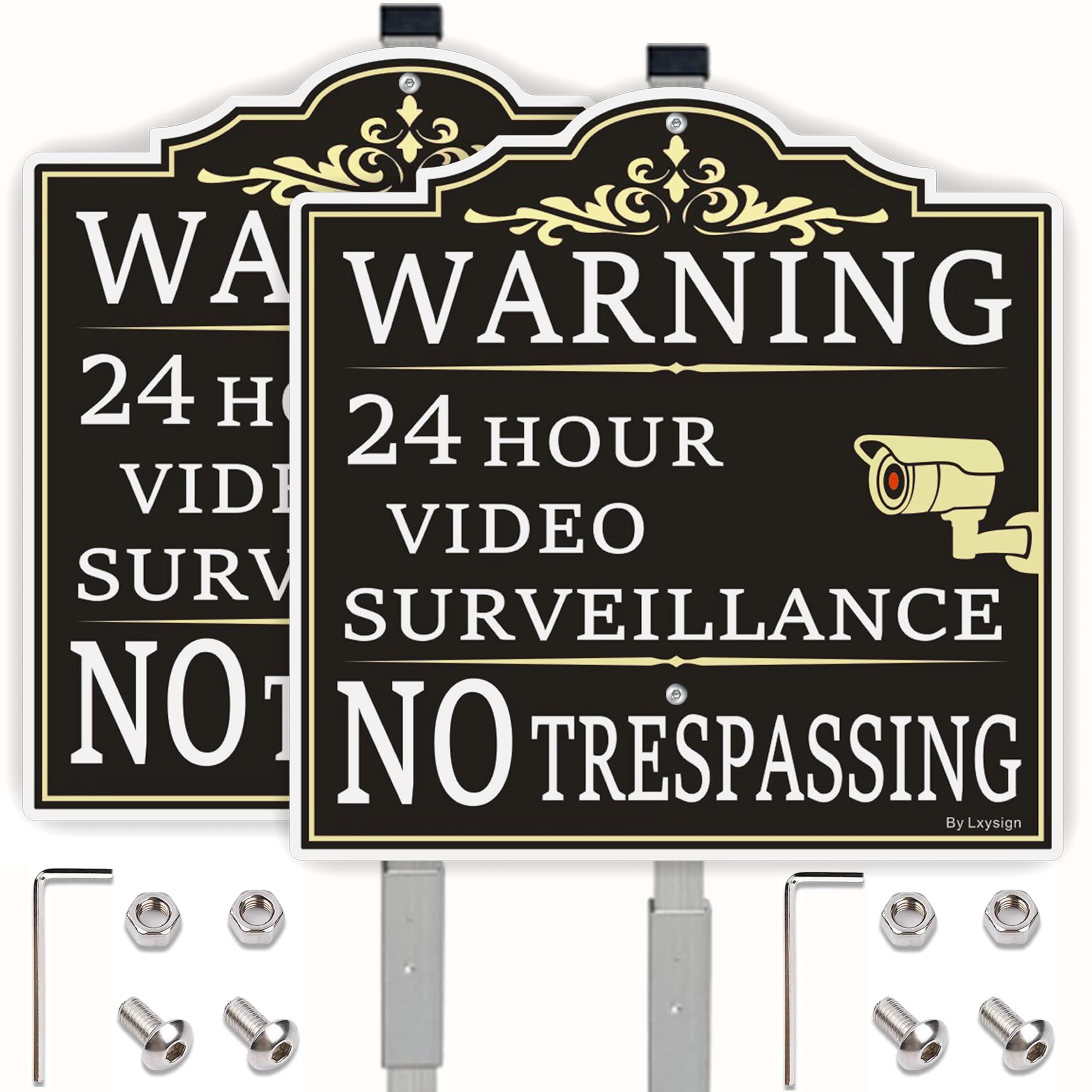 Private Property No Trespassing Sign with Stake, with 35 Inches Metal Stakes & 12" x 12" Aluminum Sign, Use for Warning Signs for Property Security and Home/Yard Camera Sign 2 Pack-image-49