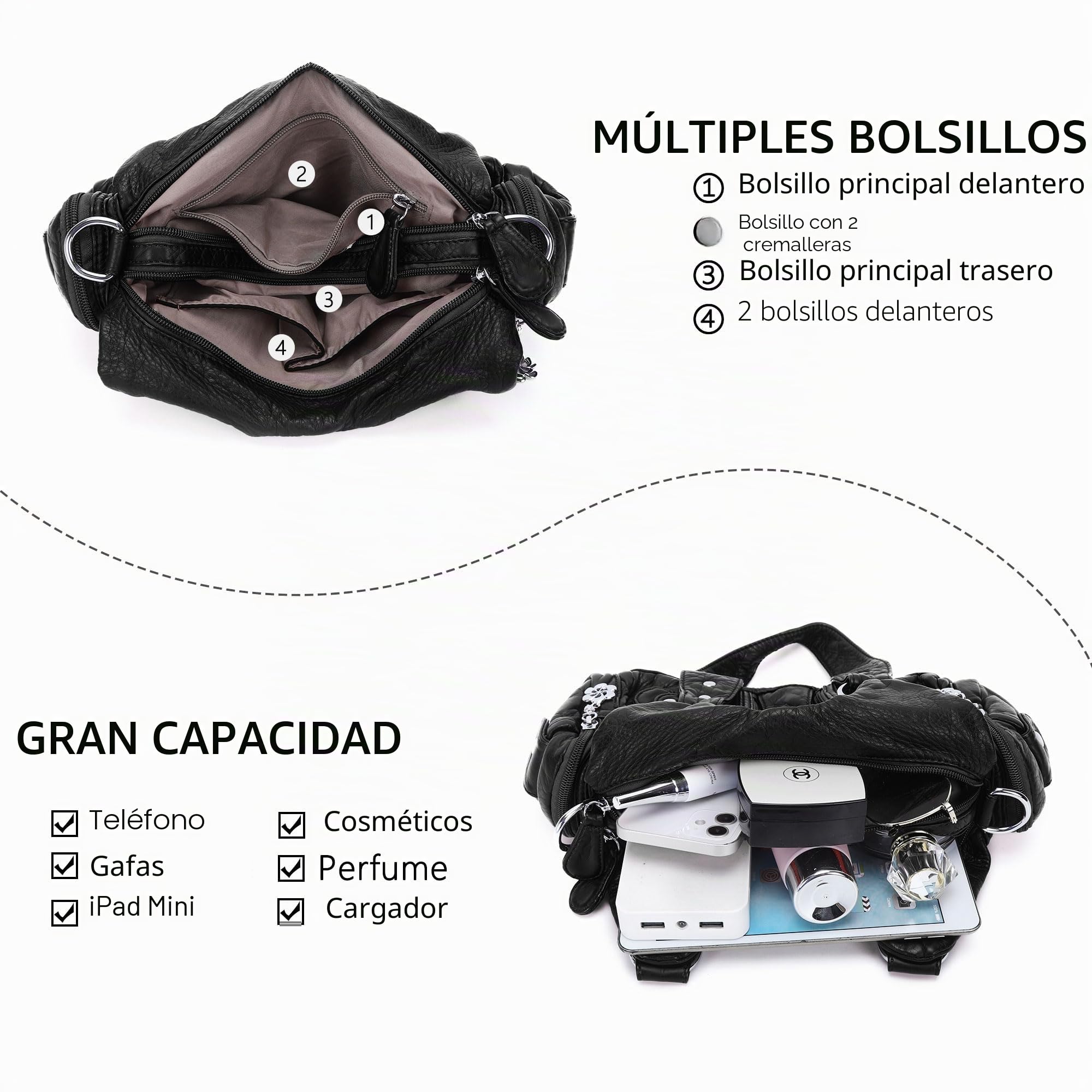 Angel Kiss Bolso de mano para mujer, pequeño bolso de hombro hobo de cuero vegano con varios bolsillos y cremallera