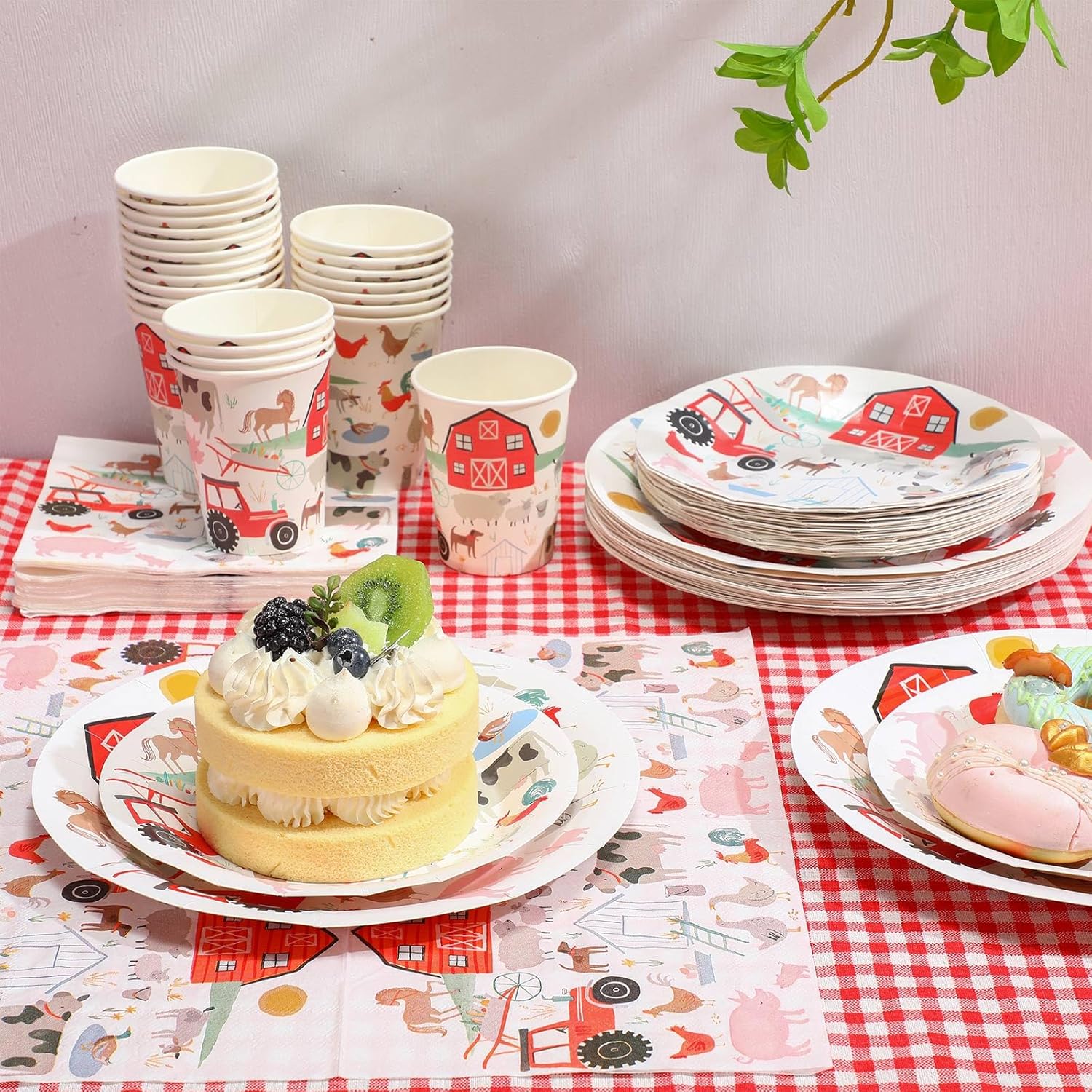 200 Pcs Farm Animal Theme Party Plates Set, Including 50 Pack 9 Inch and 7 Inch Farm Theme Paper Plates, 50 Disposable Napkins and 50 Paper Cups, Fit for Birthday Decorations, Baby Showers