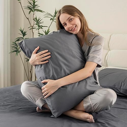 Miniatura 6 de DOWNCOOL Juego de sábanas de tamaño individual  Sábanas 100% algodón para cama de tamaño individual, juego de sábanas de satén de 400 hilos para