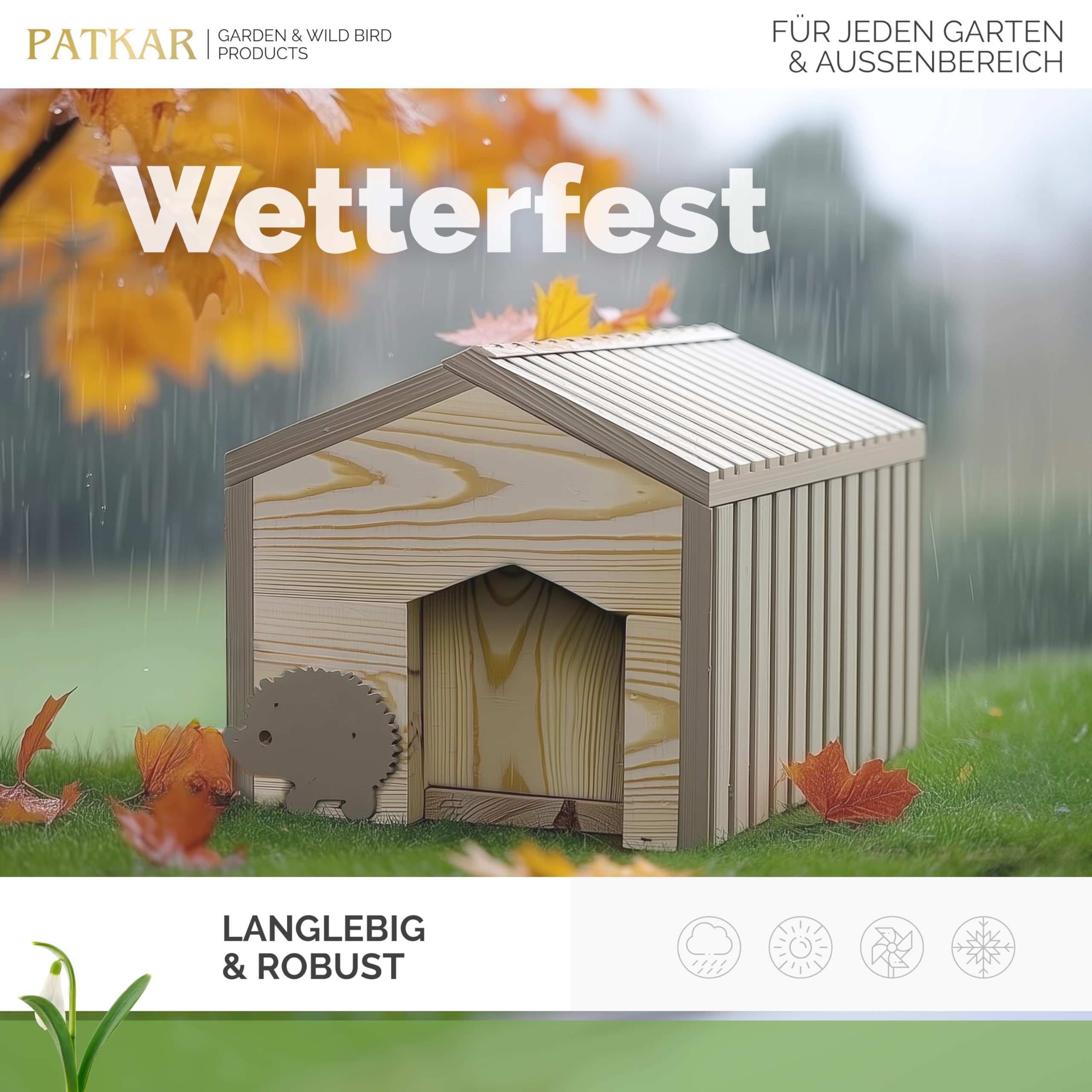 PATKAR Igelhaus Winterfest mit Boden Premium Igelfutterhaus Made in Europe Igel Schlafhaus Igel Futterhaus Igelhotel