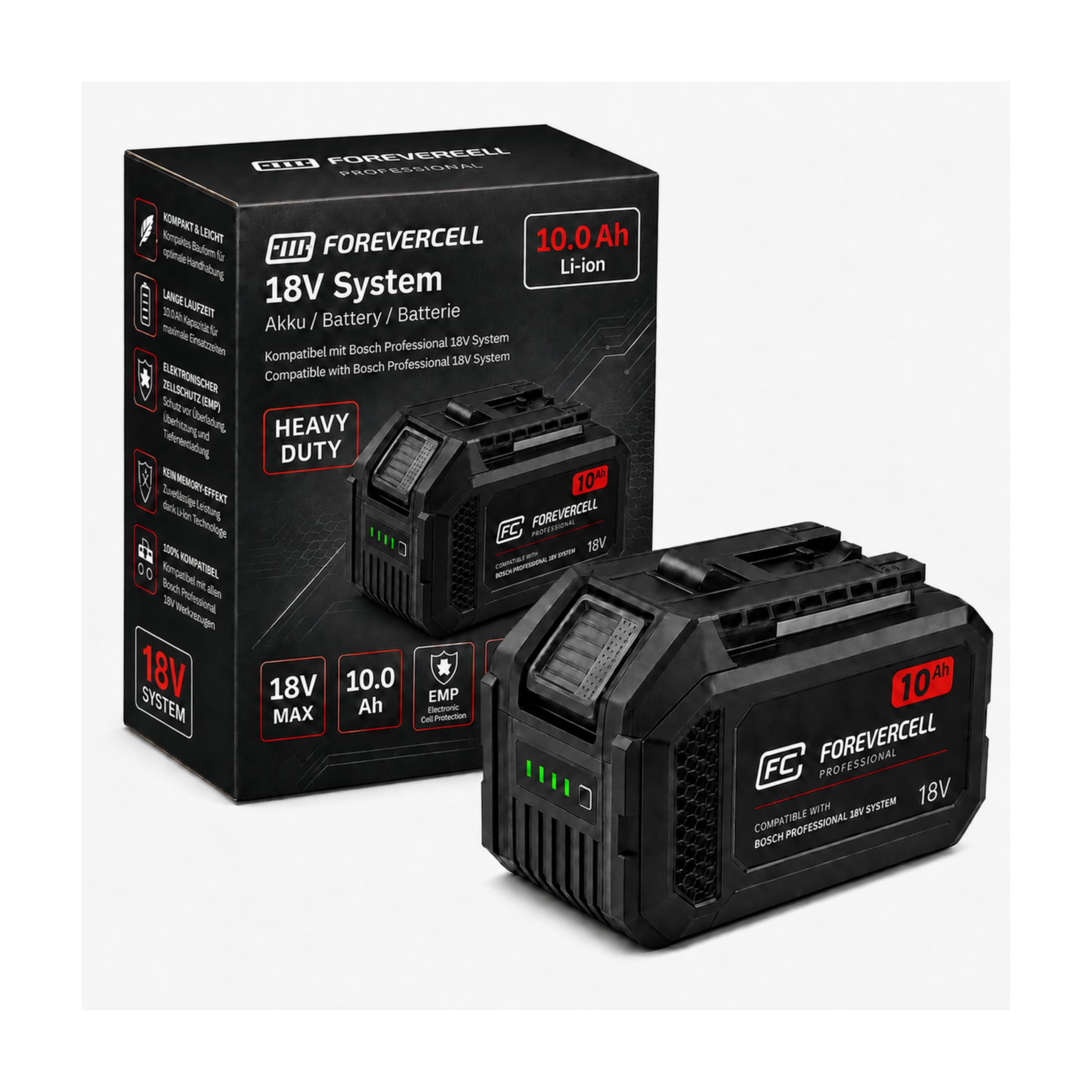 Batteria di ricambio da 18 V, 10,0 Ah, adatta per Bosch Professional 18 V, batteria agli ioni di litio ad alte prestazioni