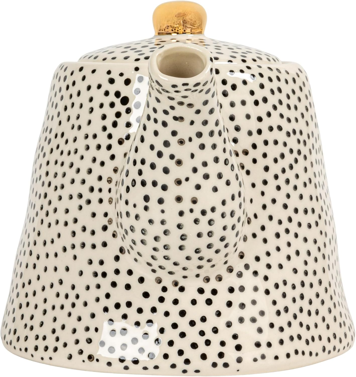 White Stoneware Teapot with Black Speckles & Gold Electroplating