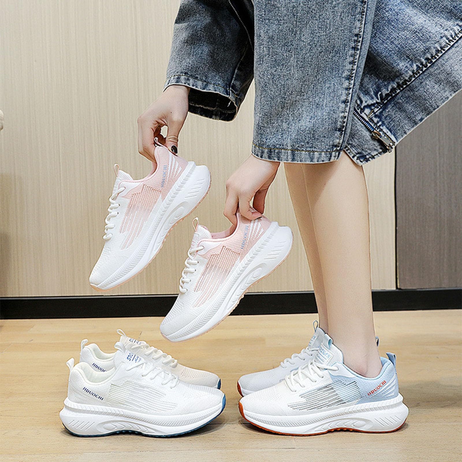 Scarpe da Palestra Donna Traspiranti Comode Sneakers Bianche Donna | Scarpe Ginnastica in Tomaia Maglia per Passeggiata Invernale Sneakers Ragazza Concezione Ergonomica Fibra Ecologica