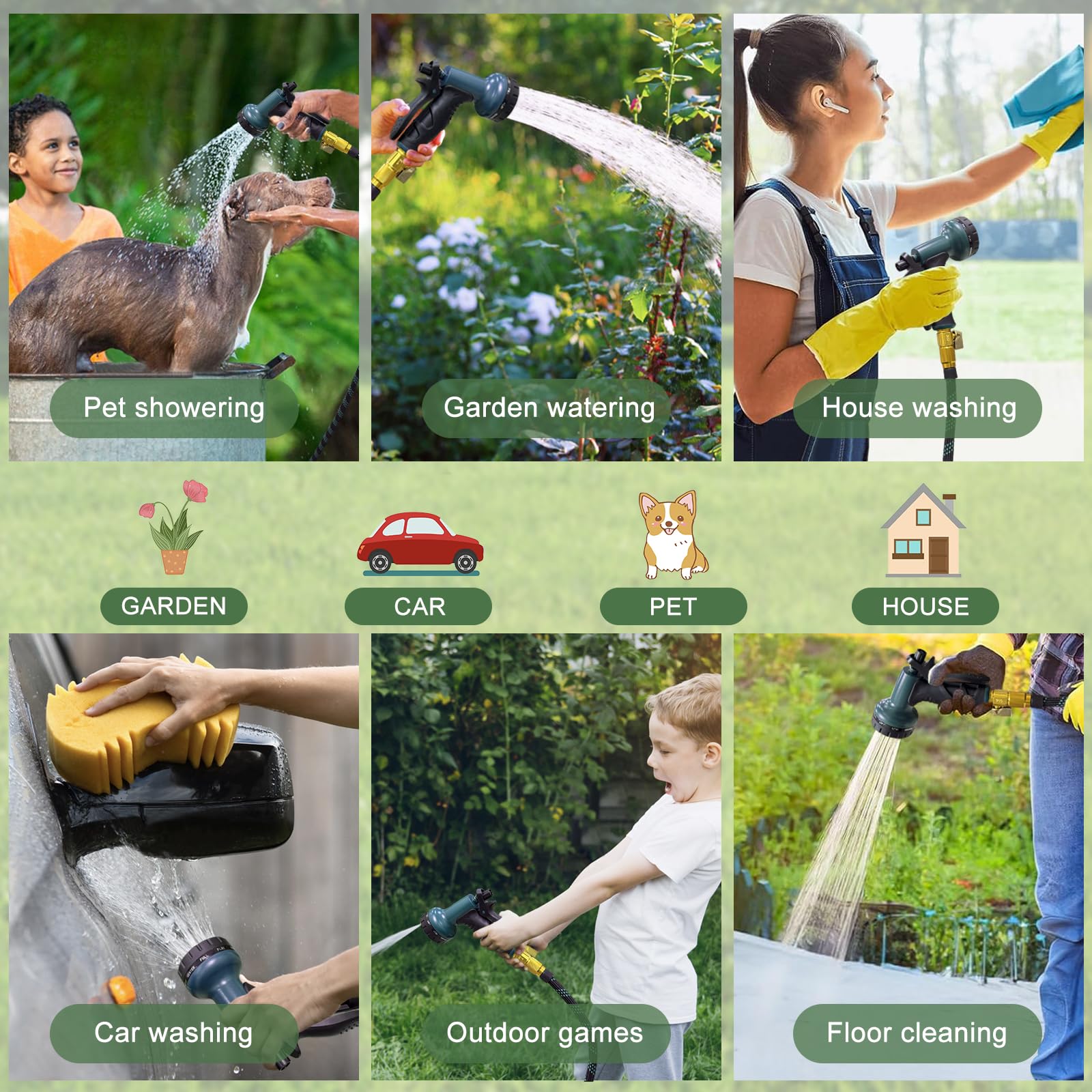Gartenschlauch, nicht erweiterbar, 7,6 m, leichter flexibler Wasserschlauch mit 10 Funktionen, Sprühdüse, auslaufsicher, knickfrei, tragbarer Schlauch für Hof, Rasen, Camper, hochdichtes Gewebe