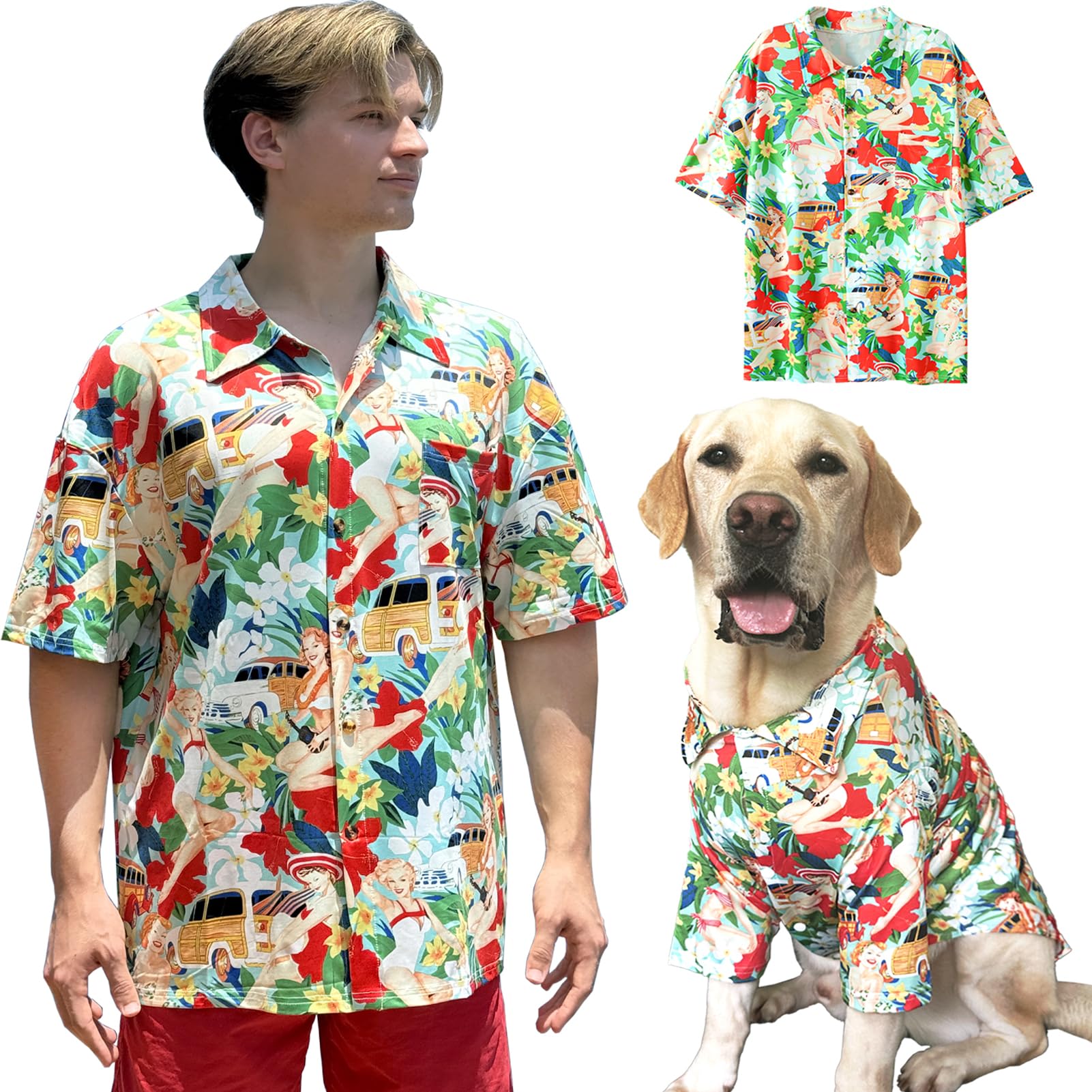 Dog Shirt Hawaii Breathable Cool Beach Style T-Shirt Dog Clothes for Medium to Large Dogs Owners and Pet Shirts Sold Separately,Large Red Girl