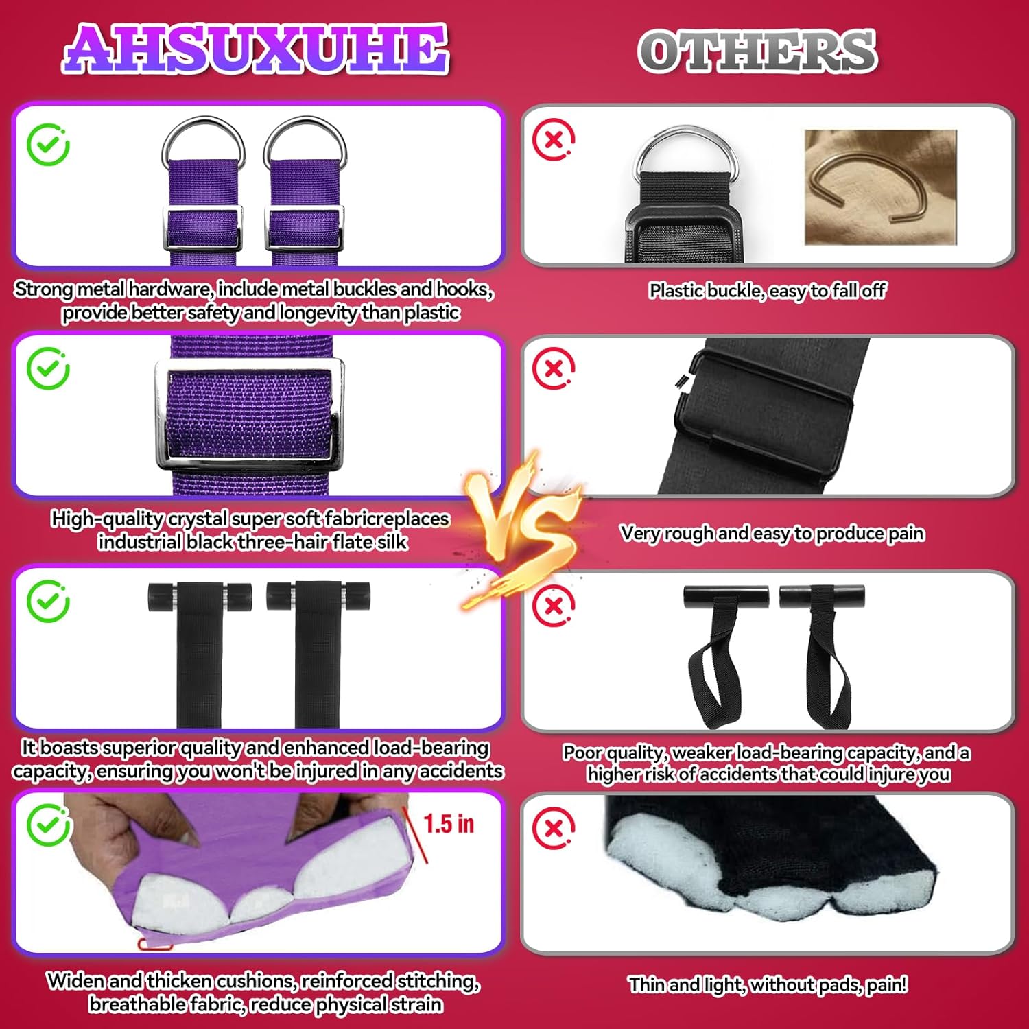 Sex Swing with Thicker Wider Neck Lumbar Hip Padded Seats - Portable Door Sex Swings with Adjustable Nylon Straps Metal Hardware, Suitable for Beginners, Adult Sex Toys for Couples
