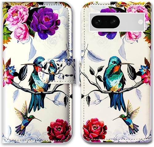 Miniatura 55 de Funda para Pixel 7a, diseño de pájaro negro de cuero verde con tapa para teléfono con ranura para tarjetas, soporte para Google Pixel 7a