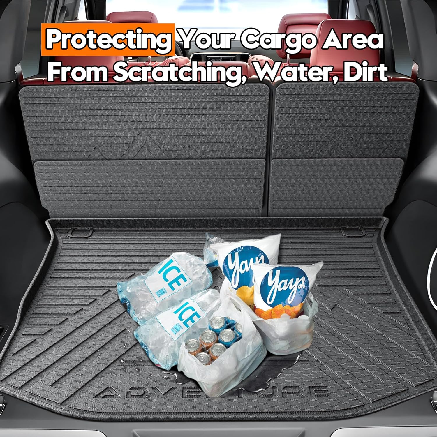 KUST Trunk Cargo Mat for Jeep Grand Cherokee 2011-2021, TPE Rubber Trunk Liner with Backrest Mat for Grand Cherokee Accessories All Weather Back Seat Protector Rear Cargo Liner Raised Edge