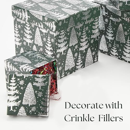 Miniatura 9 de UNIQOOO Juego de 5 cajas de regalo de Navidad verdes con tapa, tamaño surtido, cajas cuadradas de papel anidadas para árbol de Navidad, cajas de