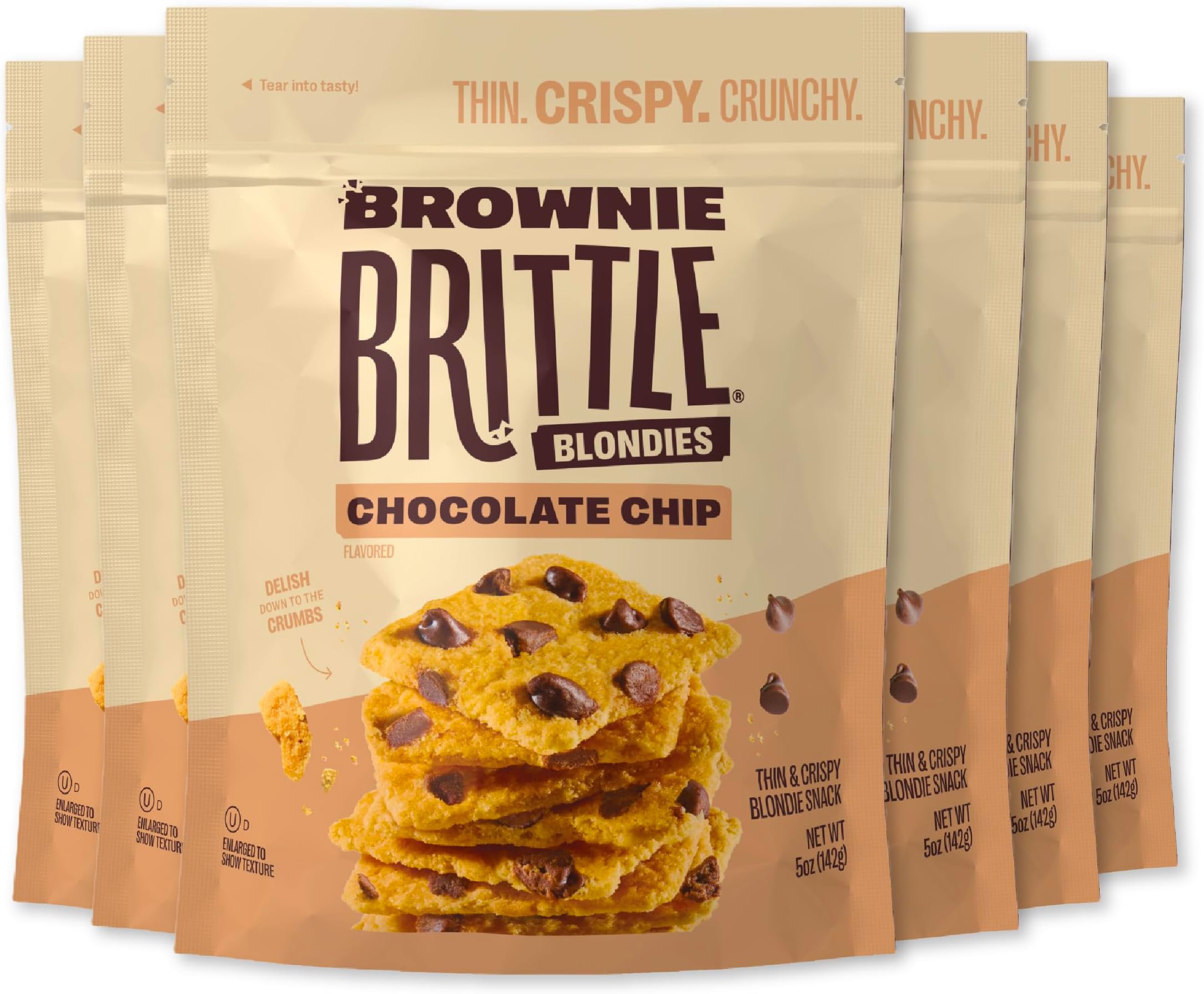 Chocolate Chip Blondie Thin and Crispy Sweet Snacks (Pack of 6, 5 oz), Rich Gourmet Brownie Bites Dessert