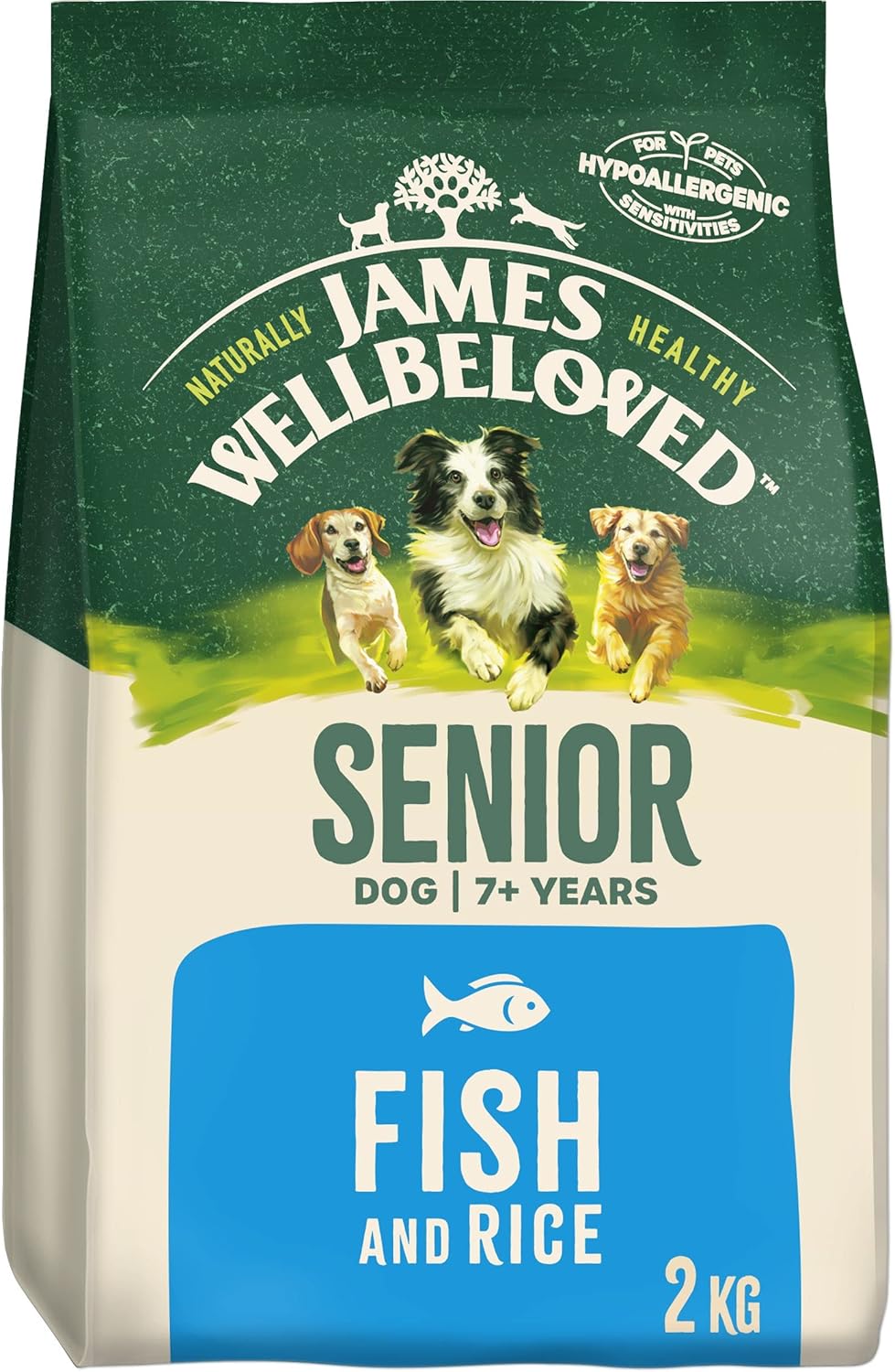 James Wellbeloved Senior Fish & Rice 2 kg Bag, Hypoallergenic Dry Dog