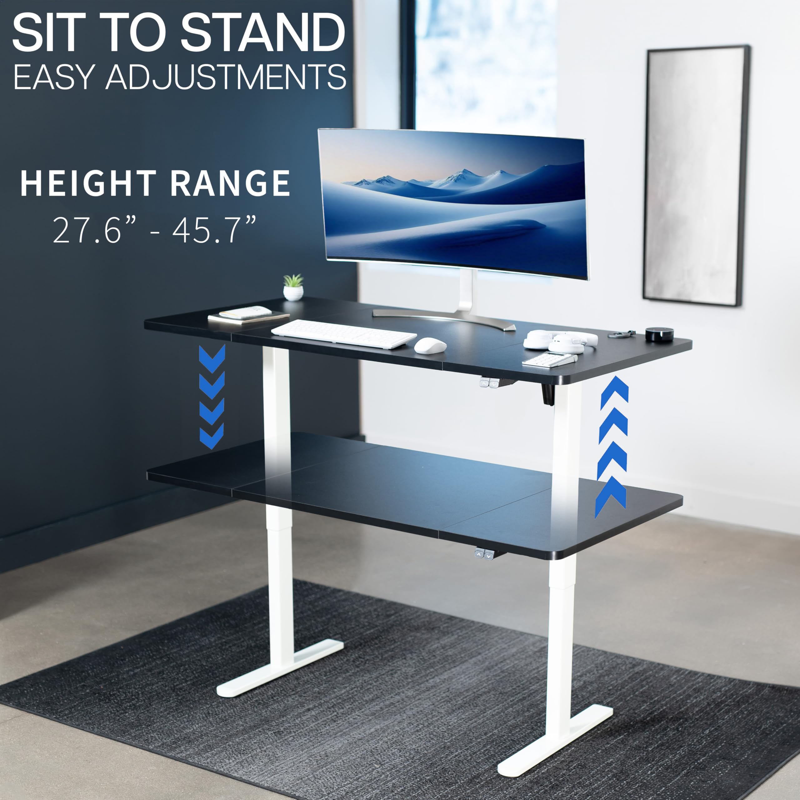 VIVO Electric Stand Up Desk Frame Workstation Single Motor Ergonomic Standing Height Adjustable Base with Simple Controller White — view 6
