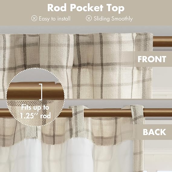 Madison Park Plaid Curtain Thermal Insulated, 1 Panel, 50x63 Natural