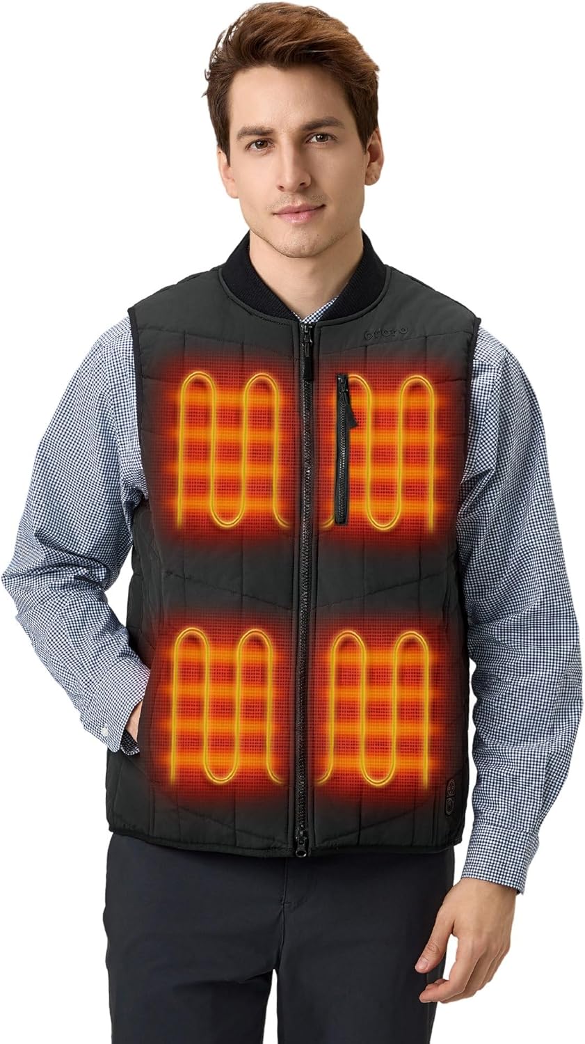 ORORO Men's Dual Control Heated Vest with 5 Heat Zones, Heated Bomber Vest with Battery