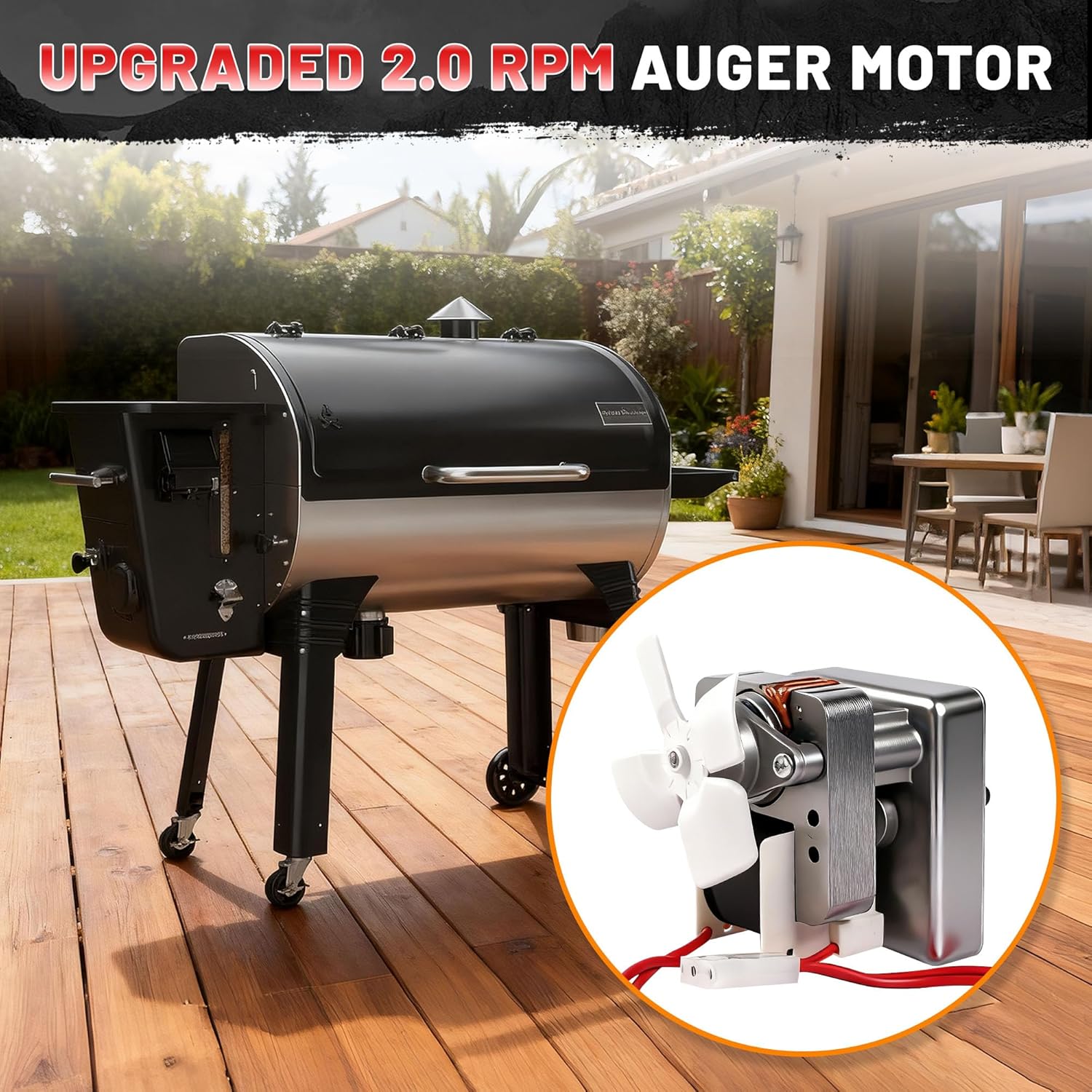 Upgraded 2.0 RPM Auger Motor Replacement Parts for Wood Pellet Grills Smokers Compatible with Pit Boss, Traeger, Camp Chef, Barbecue Accessories,120V 60Hz (2.0 Motor Auger)