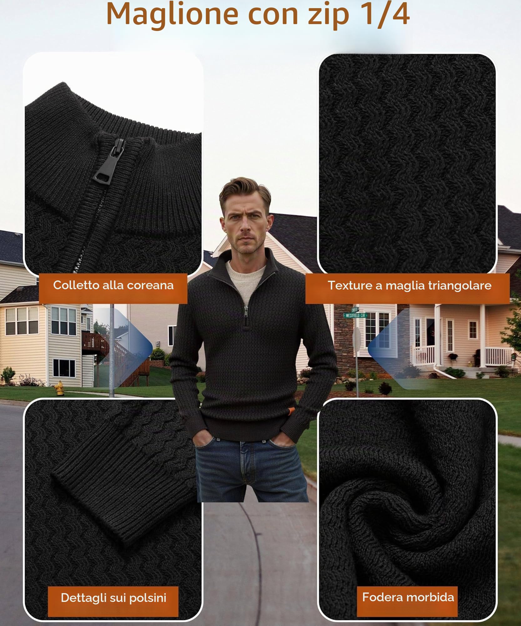 Maglione da Uomo 1/4 di Zip Collo Alto Maglioni a Righe Invernale Solido Maglione Grossa Ispessita Manica Lunga Lavorata a Maglia Slim Fit Caldo Maglia