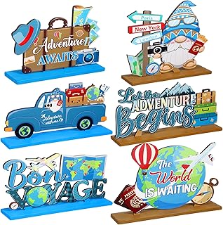 Blosssound 6 Pcs Travel Theme Party Decorations Table Centerpieces Travel Around The World Table Sign Bon Voyage Party Decor for Let The Adventure Begin Going Away Favor Supplies