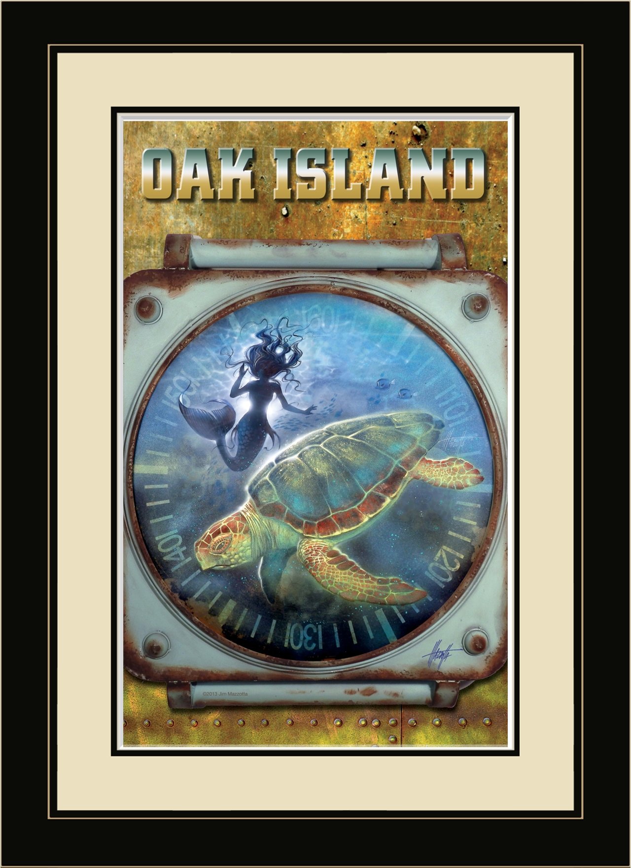 Northwest Art Mall MRT Mermaid Turtle Oak Island Florida Framed Wall Art, 13" by 16"