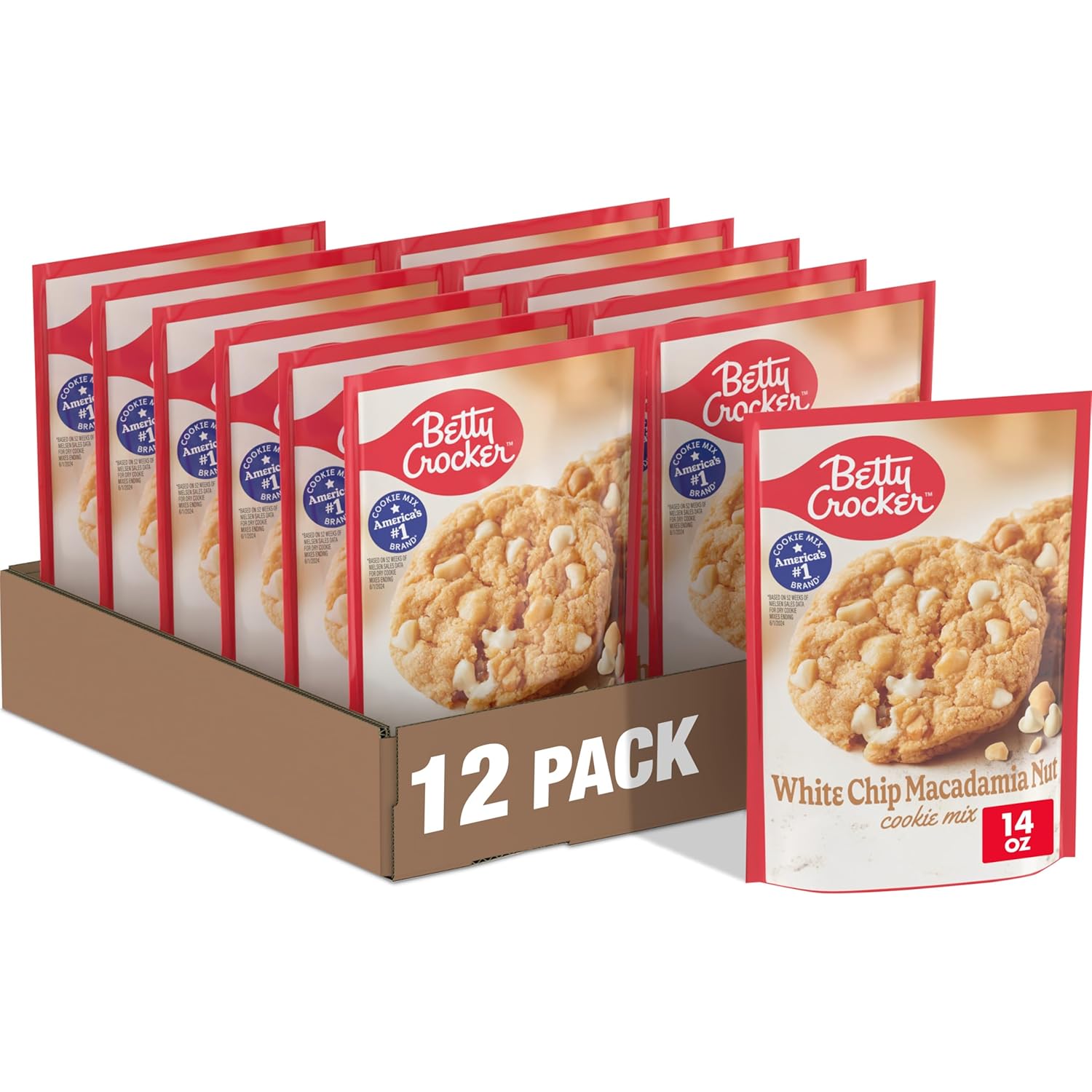 Betty Crocker White Chip Macadamia Nut Cookies, Cookie Baking Mix, 14 oz (Pack of 12)
