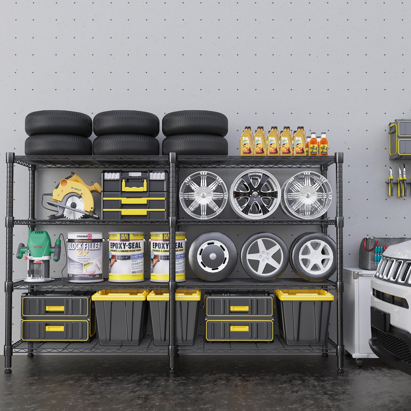 Himimi Scaffali di Stoccaggio a 4 Livelli Scaffale Pesante per Garage Scaffale in Filo Regolabile in Altezza Scaffale in Metallo per Stoccaggio Scaffali per Dispensa, 180L*45P*152Hcm Nero