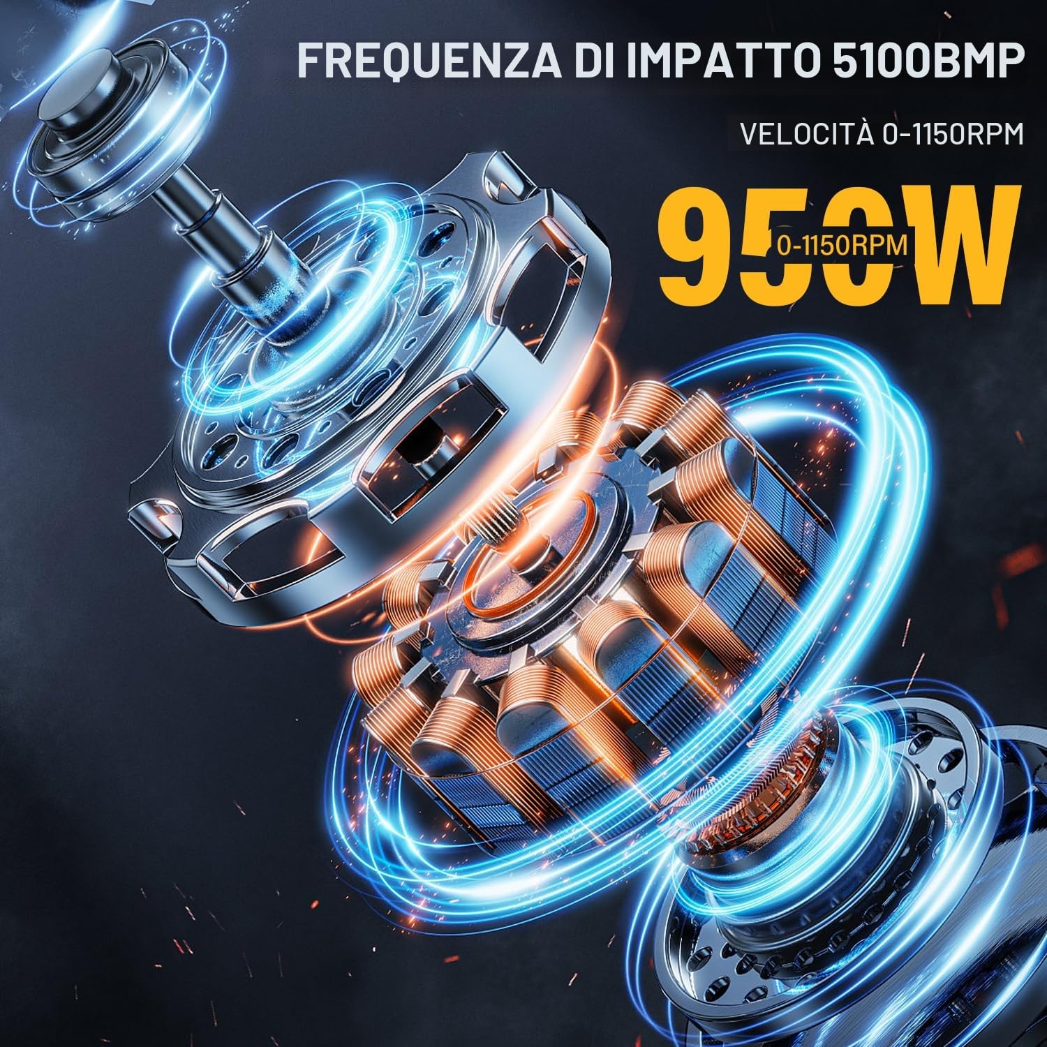STANEW Martello Perforatore SDS Plus 950W, Martillo ligero 0-1150giri/min/5100BPM,4 funzioni e frizione di sicurezza, impugnatura girevole a 360°, velocità variabile, Calcestruzzo Acciaio, Legno