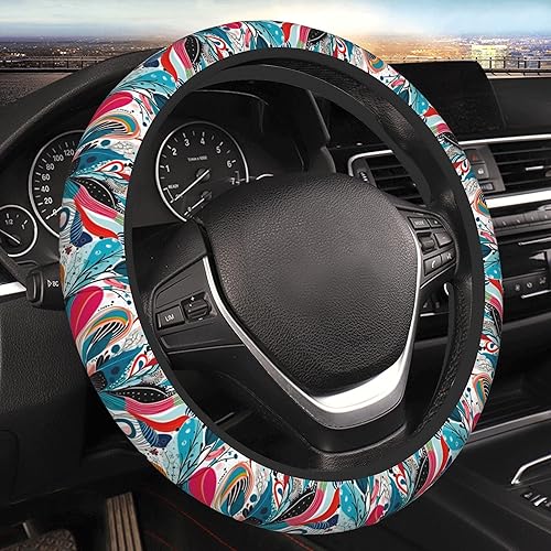 Miniatura 17 de Funda para volante de coche con diseño tribal de olas polinesias hawaianas retro para mujeres y hombres, de 15 pulgadas, tela elástica, Patrón de