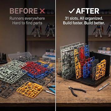 HUBEST Model Parts Organizer, Foldable L-Shape Rack for Gundam Building Kit