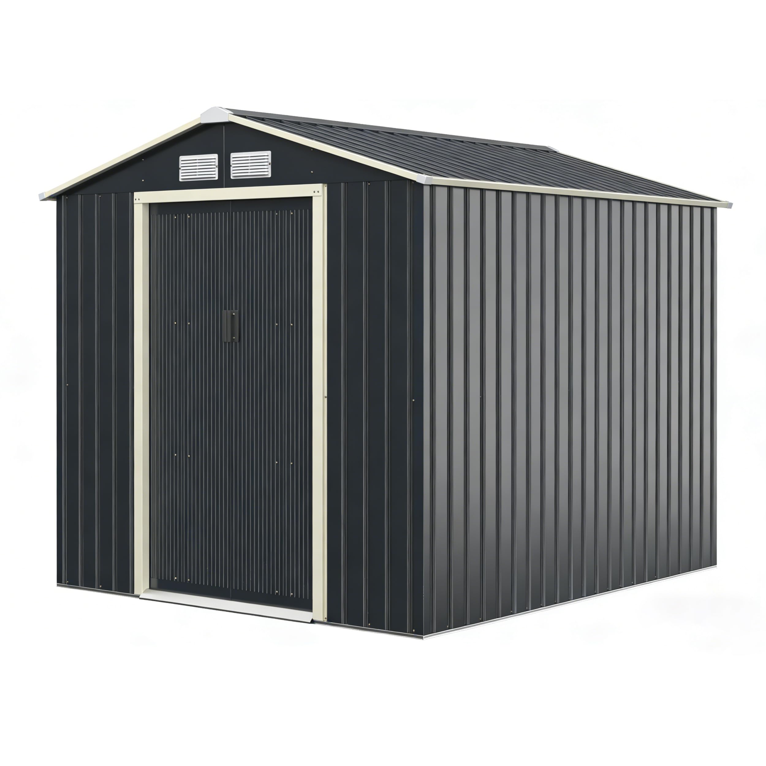 RELAX4LIFE Casetta da Giardino 213x255x195 cm (Base: 4,98 m²), Acciaio Zincato, 4 Prese d'Aria, Porta 96x162 cm, Tetto Inclinato, Porte Scorrevoli, Grigio