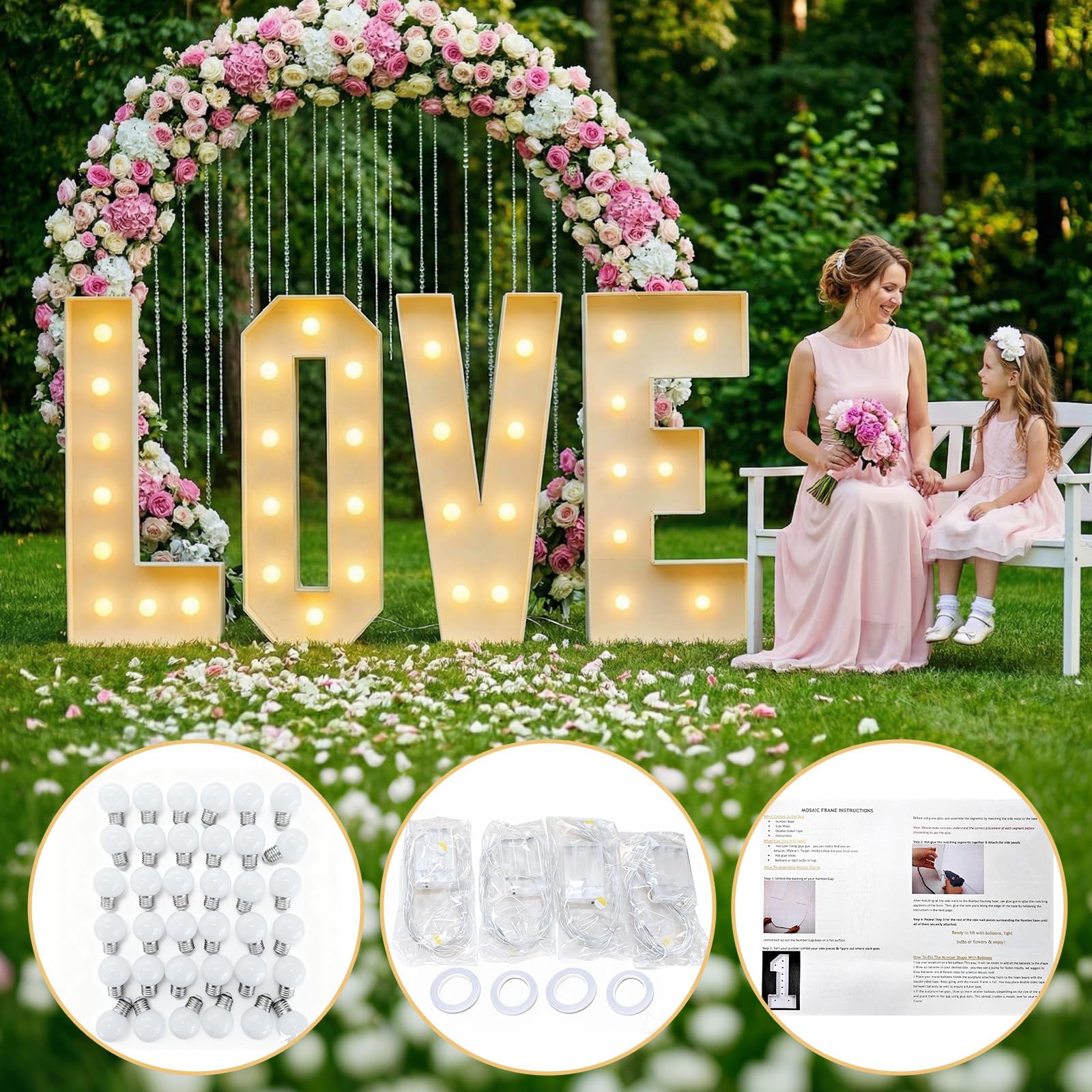 Yunsailing Letras iluminadas de carpa de amor de 3 pies, luces LED, letrero de amor, letrero decorativo de números grandes, marco precortado para el día de San Valentín, boda, cumpleaños, compromiso