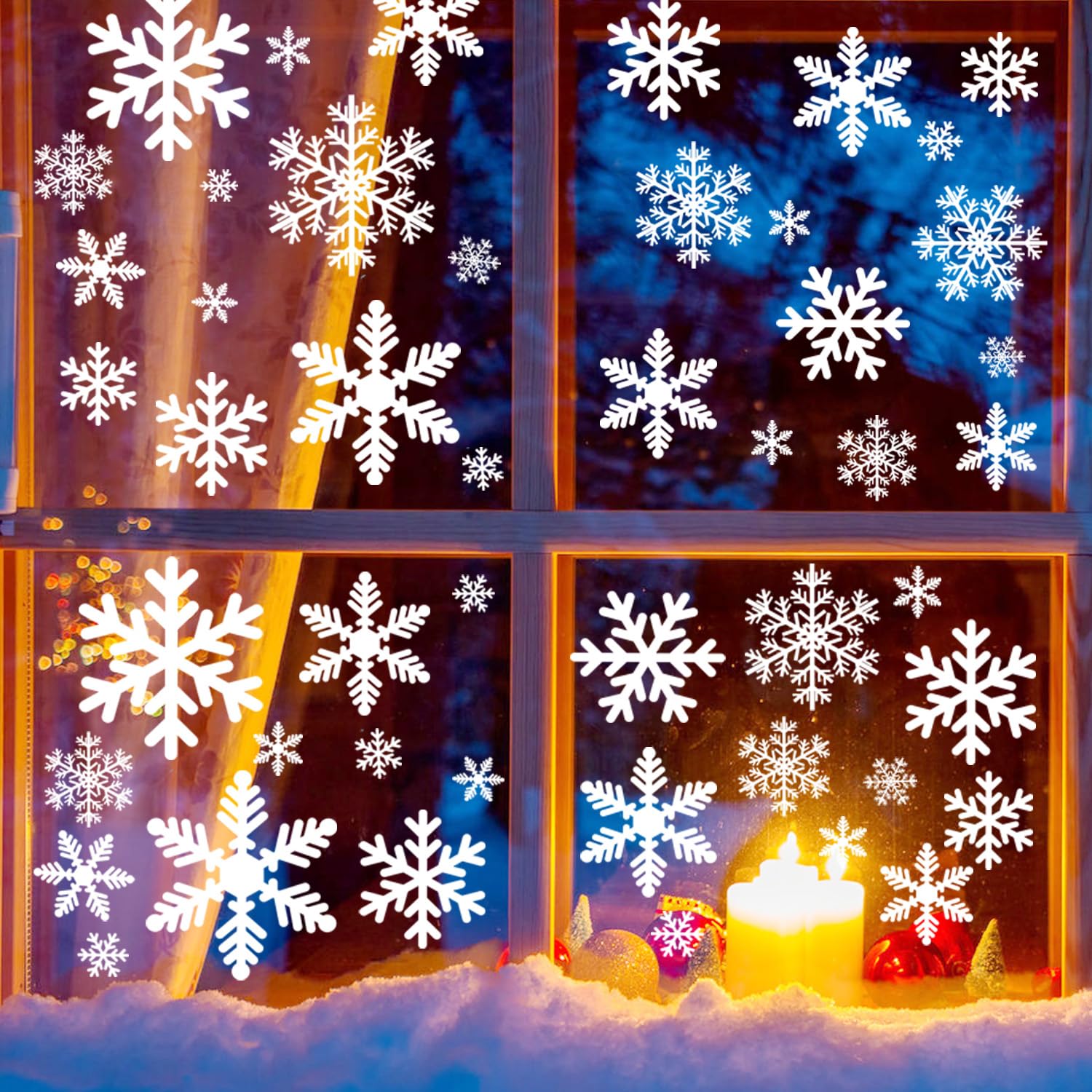 144 Stück Weihnachts-Schneeflocken-Fensteraufkleber, Weihnachts-Fensterdekorationen, Weihnachtsaufkleber, Dekoration für Glas, Innenurlaub, Winter-Schneeflocken-Aufkleber für Zuhause, Party