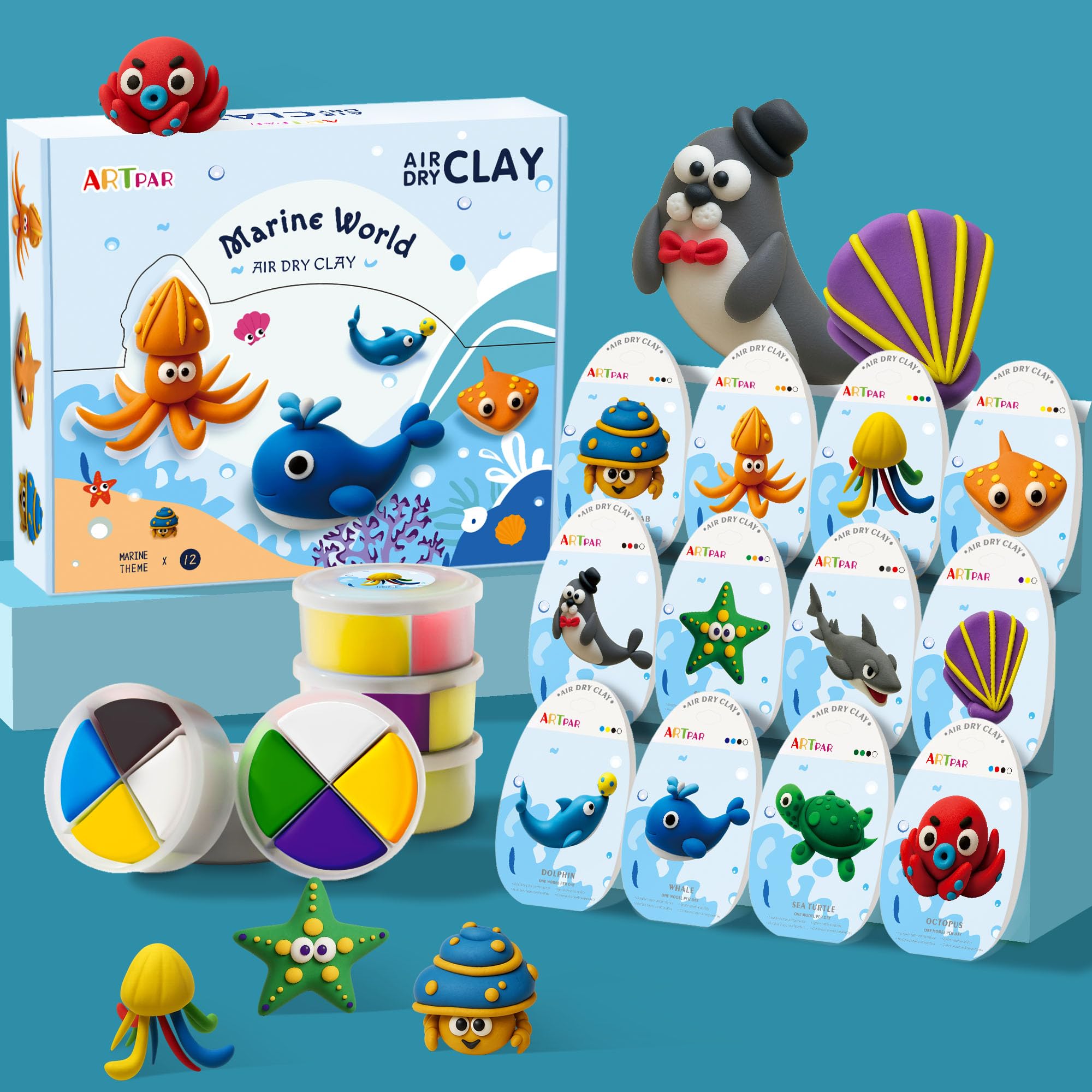 Amazon.com: ARTPAR Air-Dry Clay Kit for Kids,12 Marine Animals‌