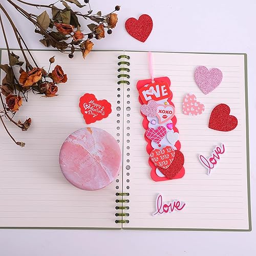 Miniatura 5 de Kit de manualidades, marcapáginas de bricolaje para decoración de San Valentín, 36 juegos de calcomanías de corazón autoadhesivas para niños,